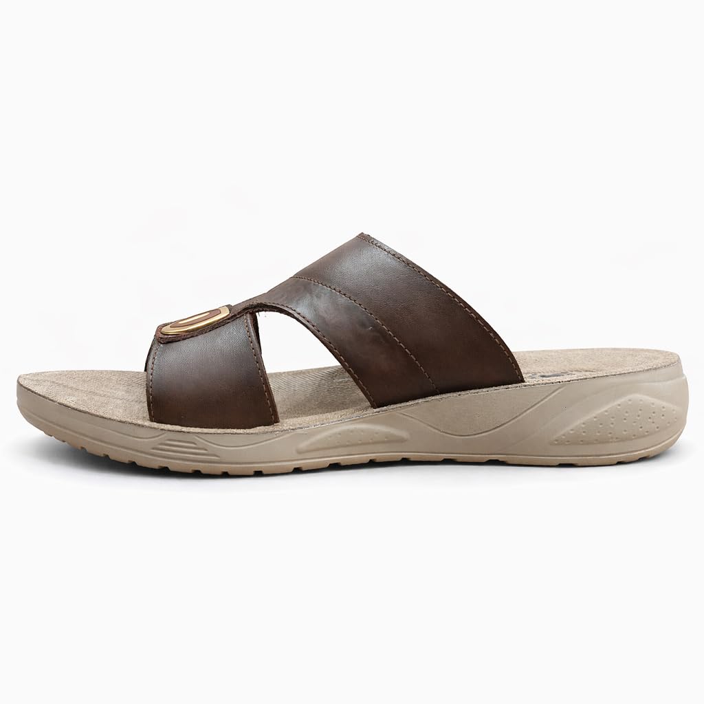 Gulf-Style Men’s Leather Slippers – Modern Design with Comfortable Anti-Slip Sole – Perfect for Daily and Summer Wear  - 708