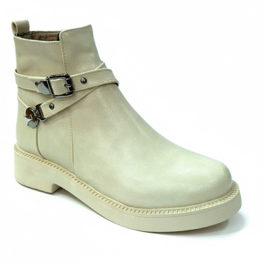 Stylish women's boots with a comfortable heel and elegant design, featuring metal straps.
