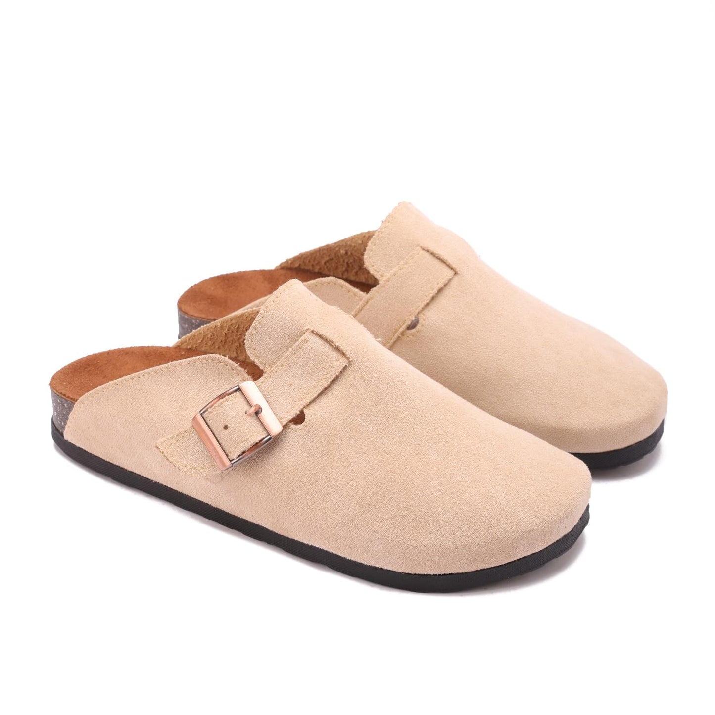 Stylish women's suede clogs with a buckle - slip-resistant and comfortable sole