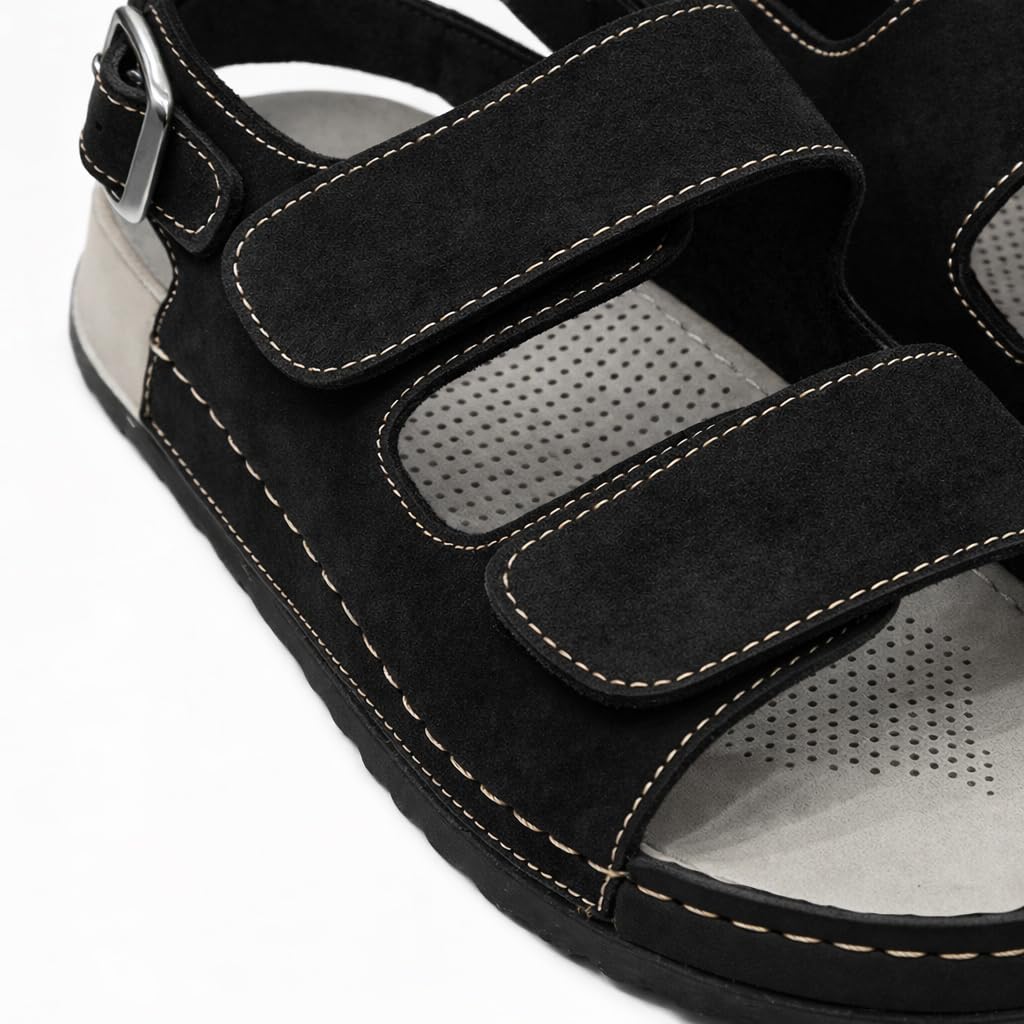 Men’s comfortable orthopedic sandals – practical leather sandals with two adjustable Velcro straps and a back strap – lightweight with an anti-slip sole.  - B010