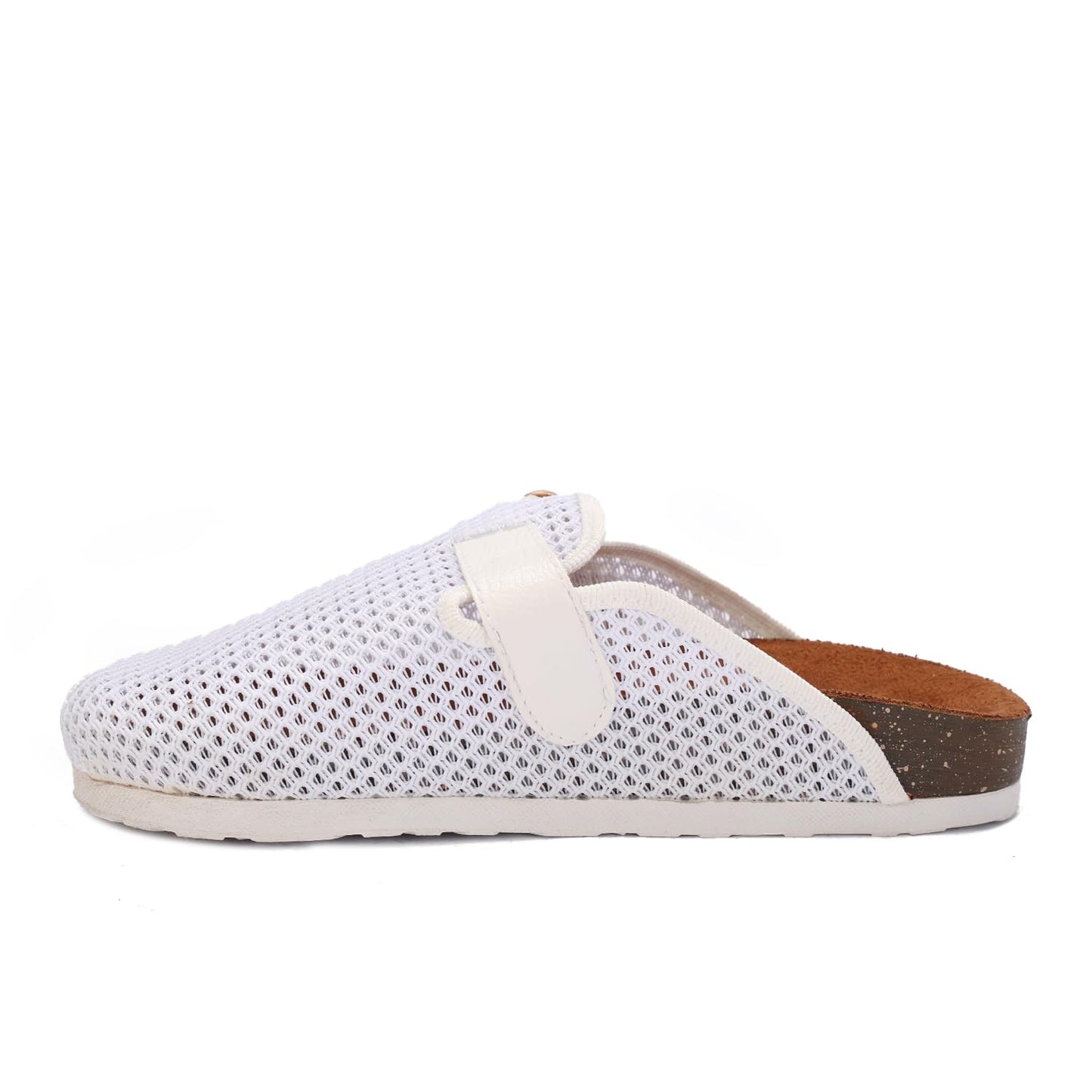 Comfortable women's slippers with a closed design, mesh upper, and side buckle.