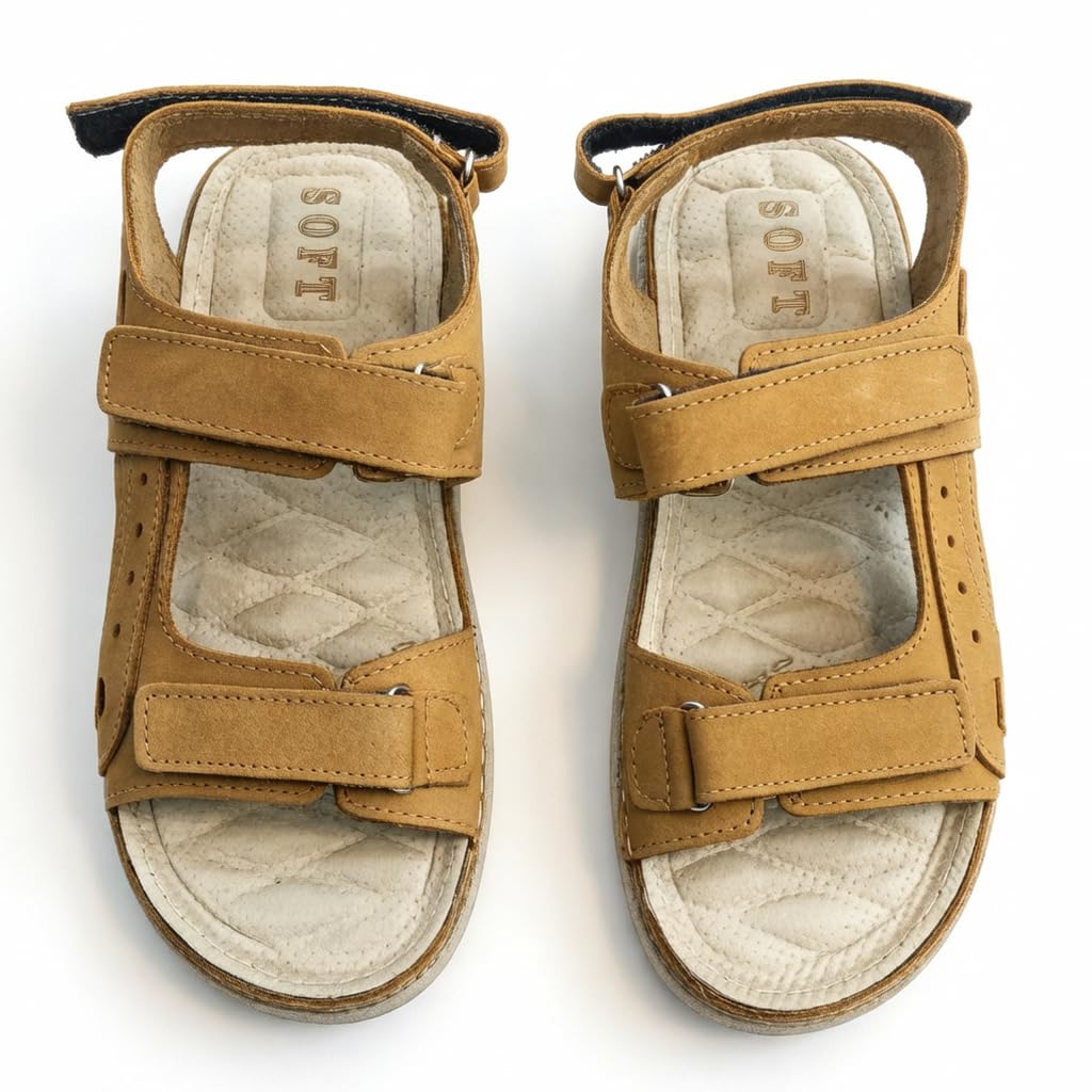 Men’s Comfortable Orthopedic Sandals – Practical Leather Design with Adjustable Double Velcro Straps and Heel Strap – Lightweight Anti-Slip Sole   - 50