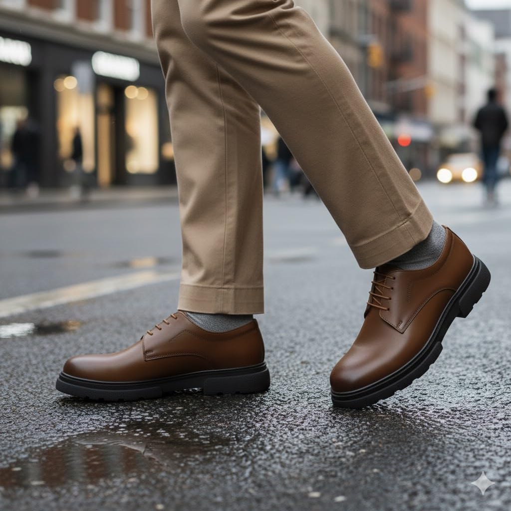 Stylish men's shoes made of genuine leather with laces and a non-slip rubber sole.