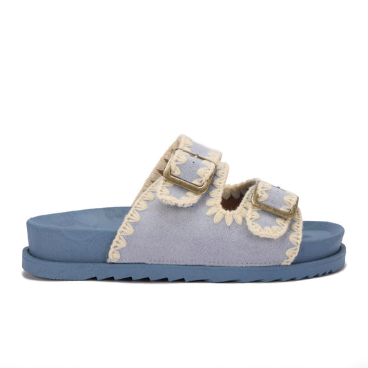 Women's summer slippers with a double design and stylish buckle – available with a comfortable sole