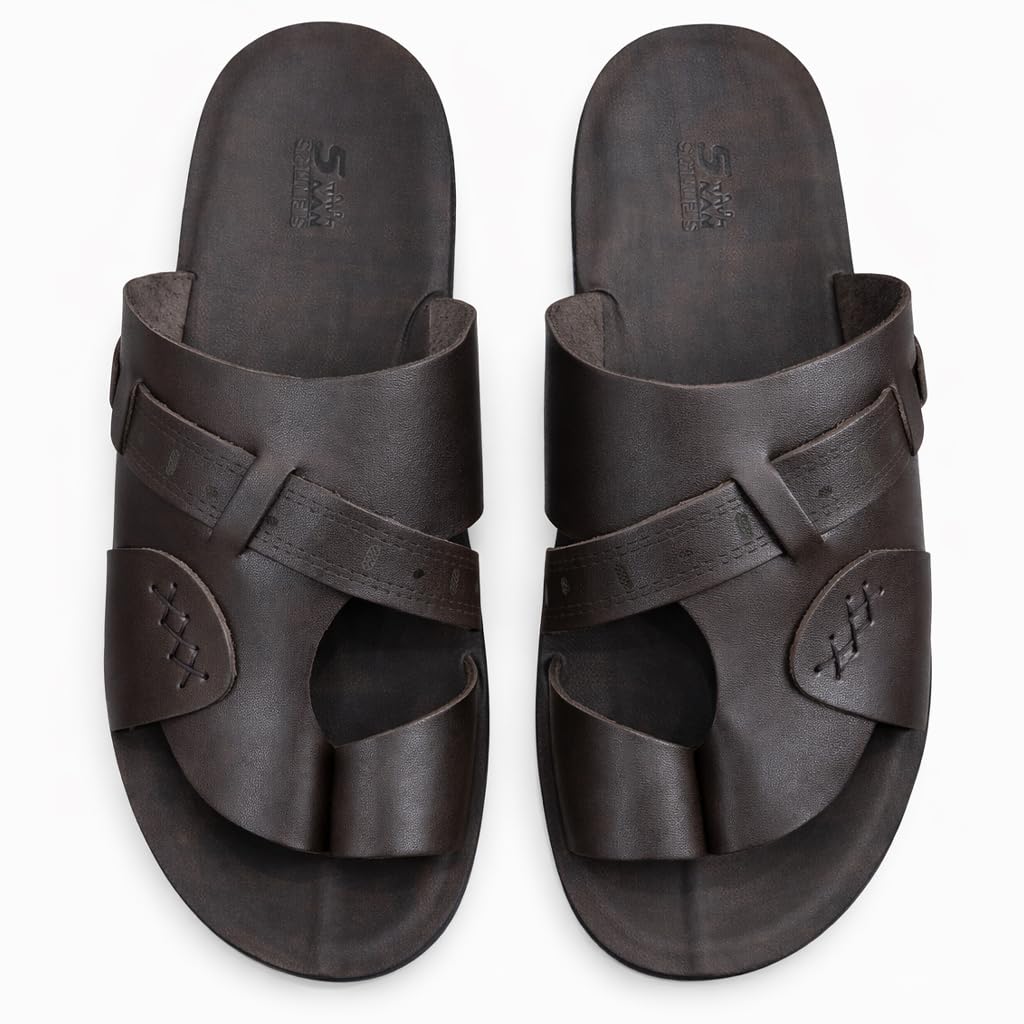 Men Leather Slippers – Modern Multi-Strap Design with Comfortable Anti-Slip Sole – Perfect for Daily Use and Summer  - 309