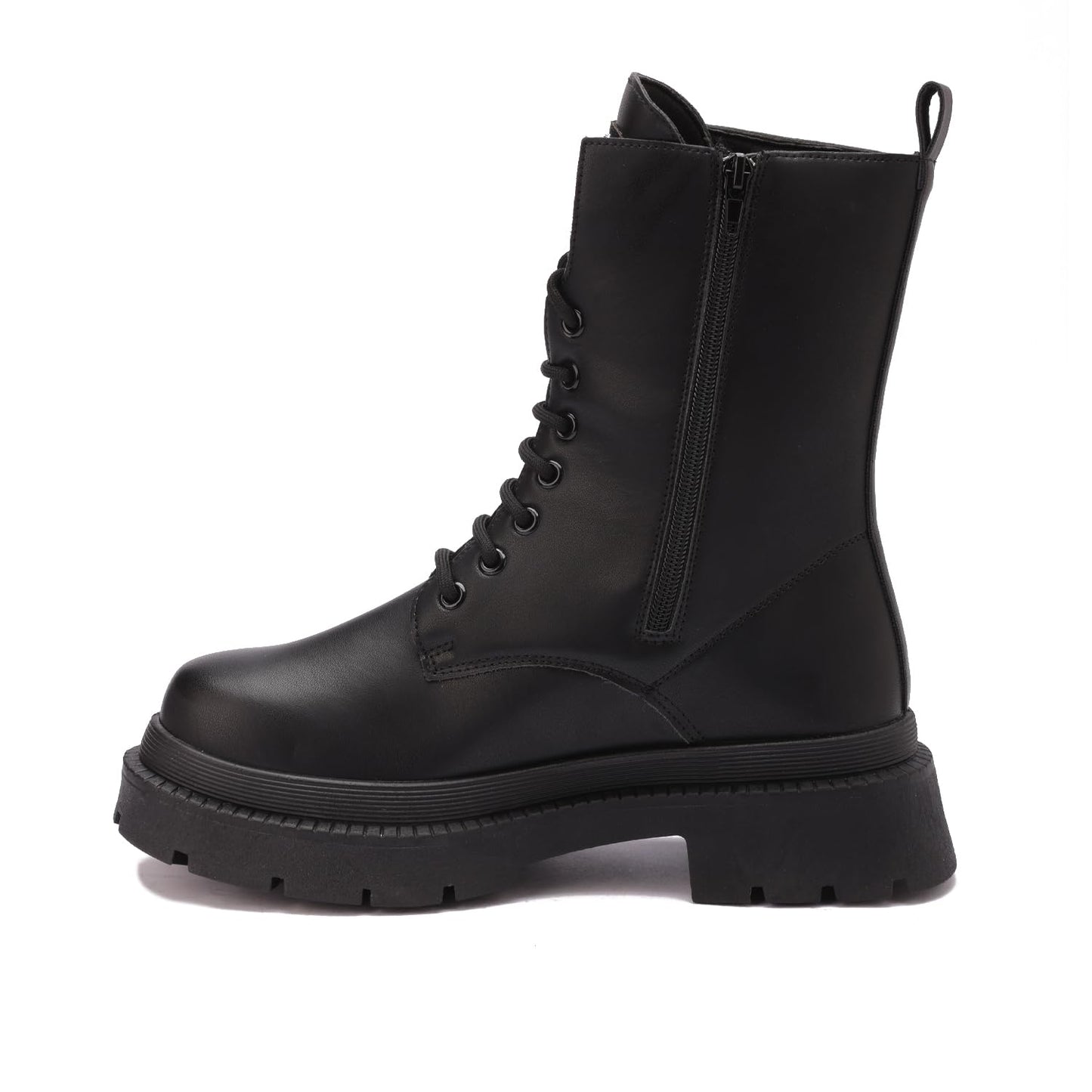 Imported leather boots adorned with embroidery and accessories - equipped with a comfortable sole - black color