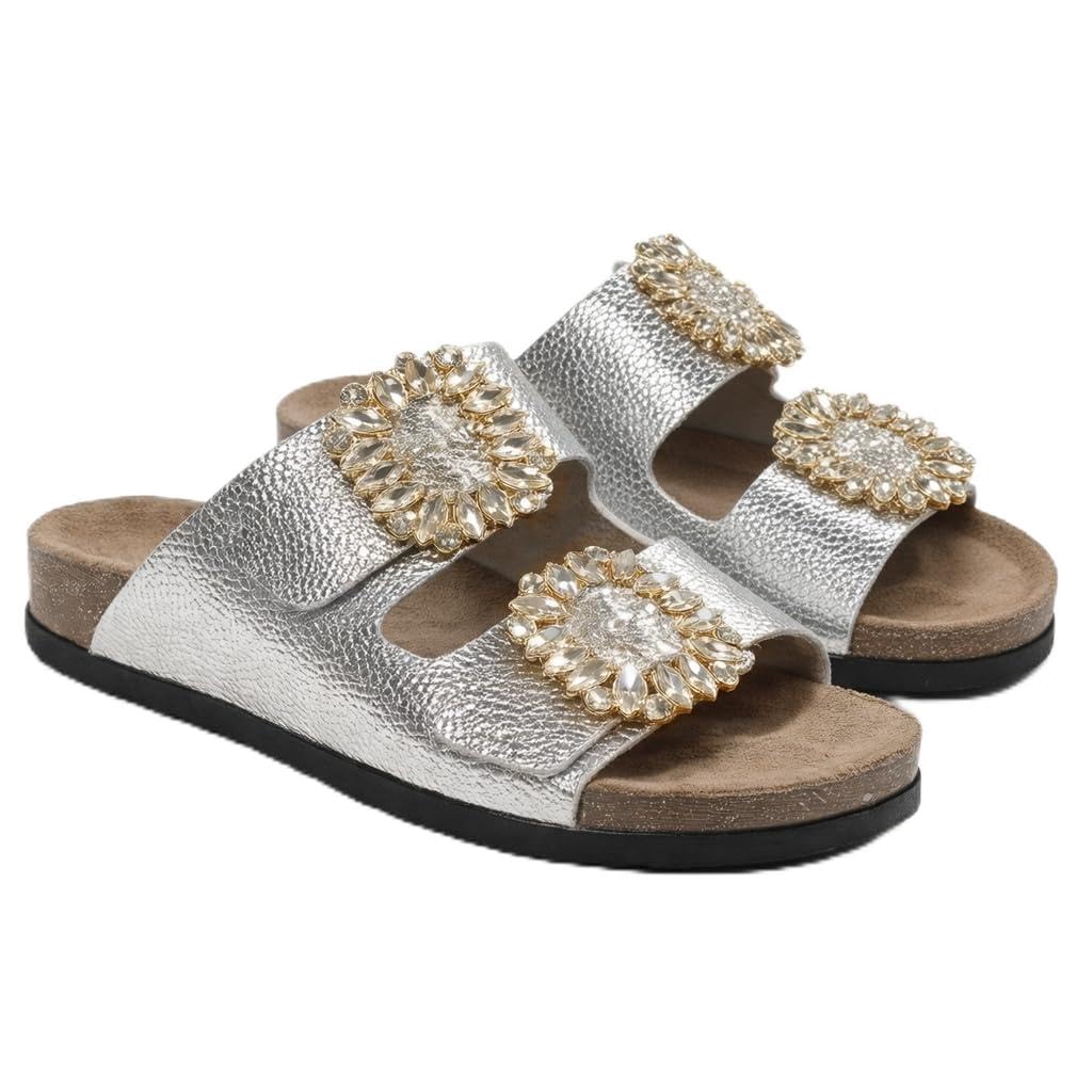 Luxury women’s slippers adorned with a sparkling crystal accessory – summer style with a cushioned sole and elegant classic design, perfect for daily outings and special occasions.  - BK 18