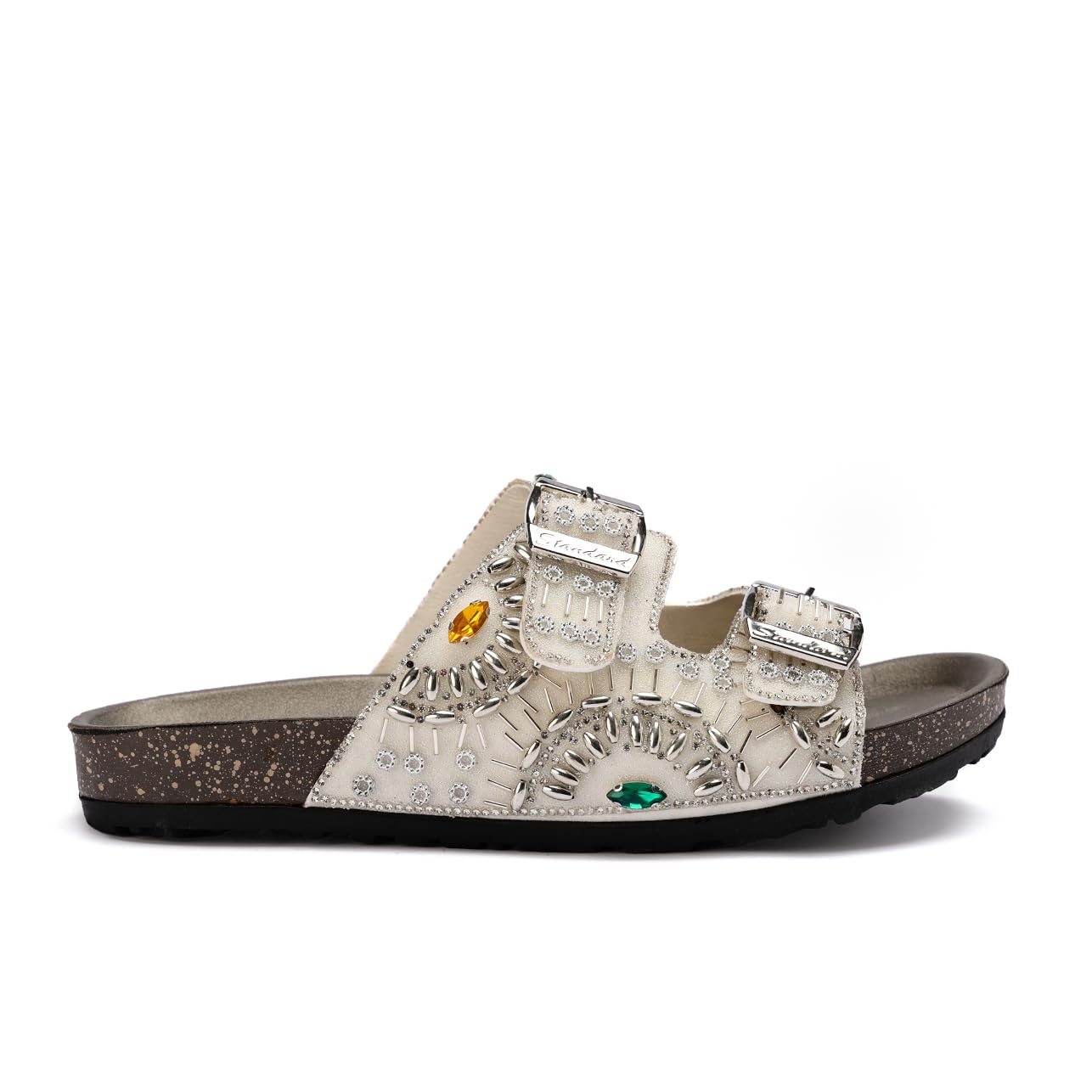 Elegant women's slippers with a luxurious design and sparkling stones - non-slip orthopedic sole