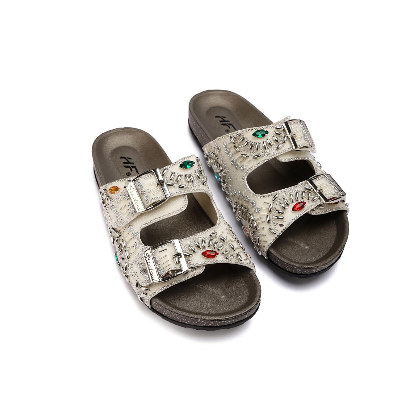 Elegant women's slippers with a luxurious design and sparkling stones - non-slip orthopedic sole