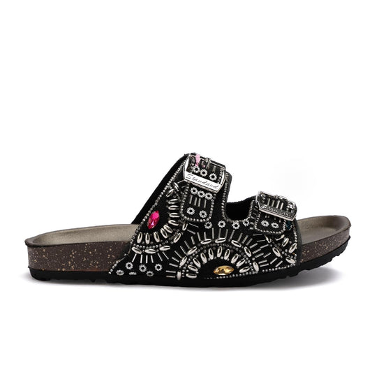 Elegant women's slippers with a luxurious design and sparkling stones - non-slip orthopedic sole