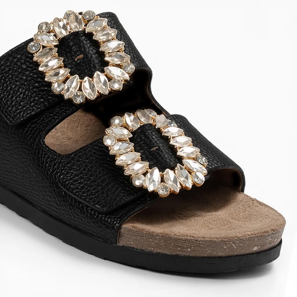 Women’s Luxury Slippers Adorned with Shiny Crystal Accessories – Comfortable Summer Footwear with Padded Sole and Elegant Classic Design, Perfect for Daily Outings and Special Occasions.