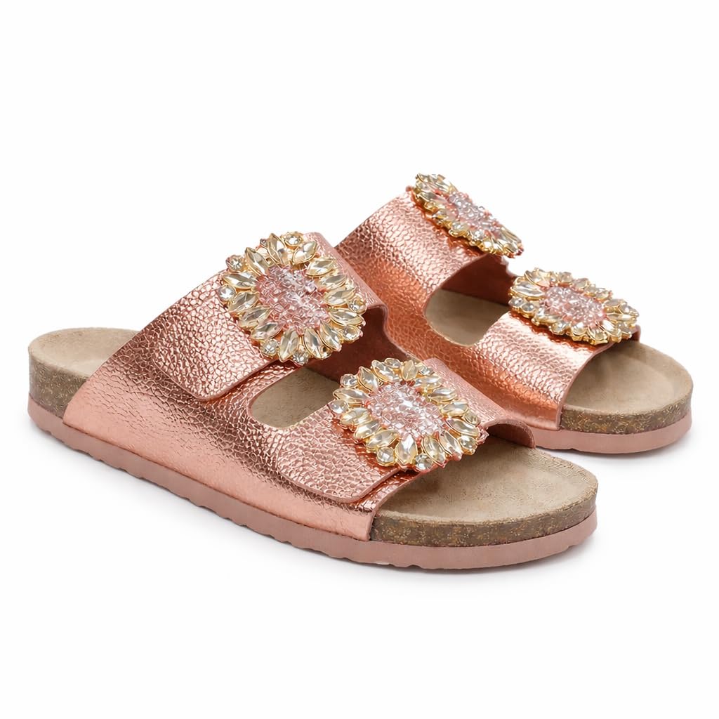 Luxury women’s slippers adorned with a sparkling crystal accessory – summer style with a cushioned sole and elegant classic design, perfect for daily outings and special occasions.  - BK 18