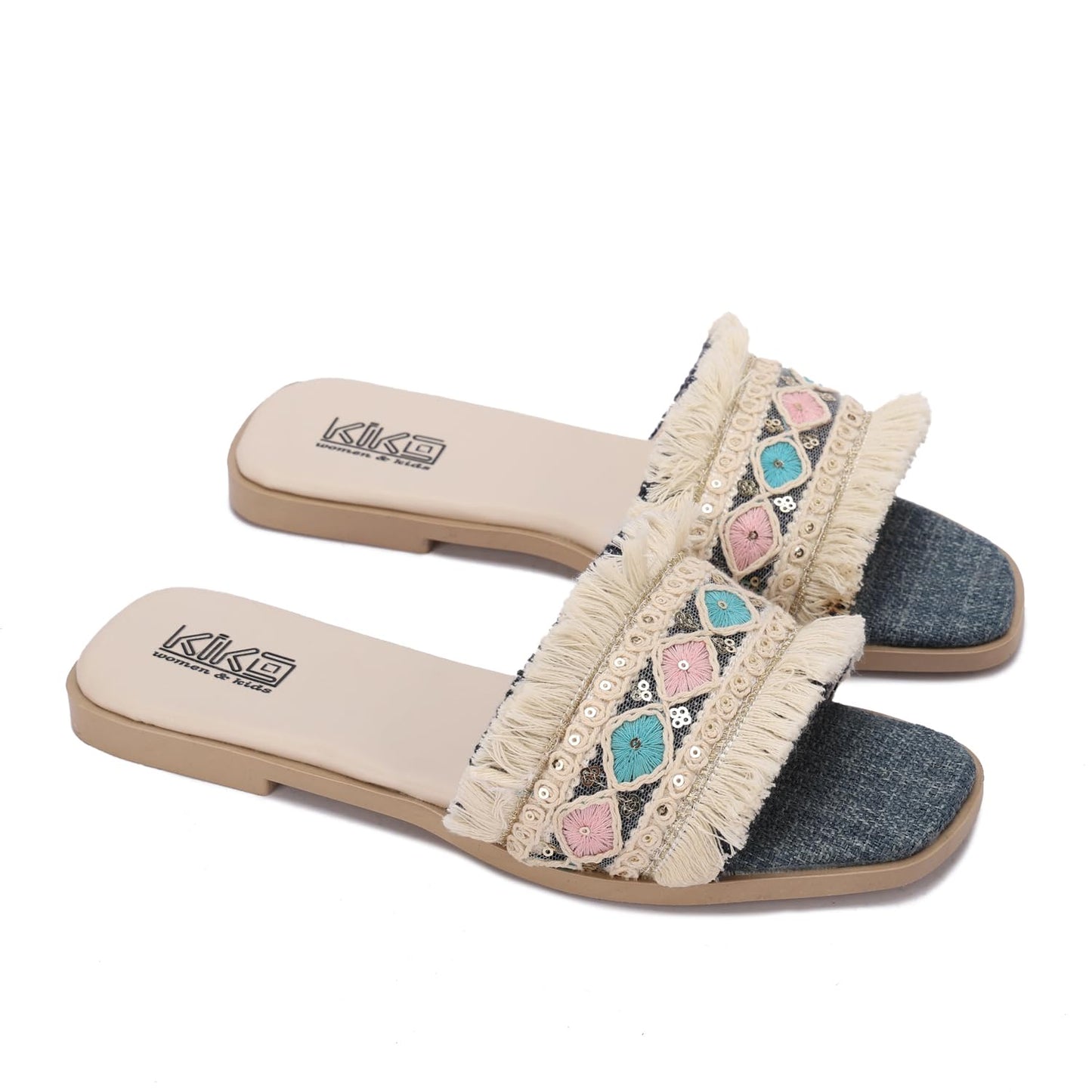 Women's summer slippers with bohemian embroidery - available in various colors and sizes