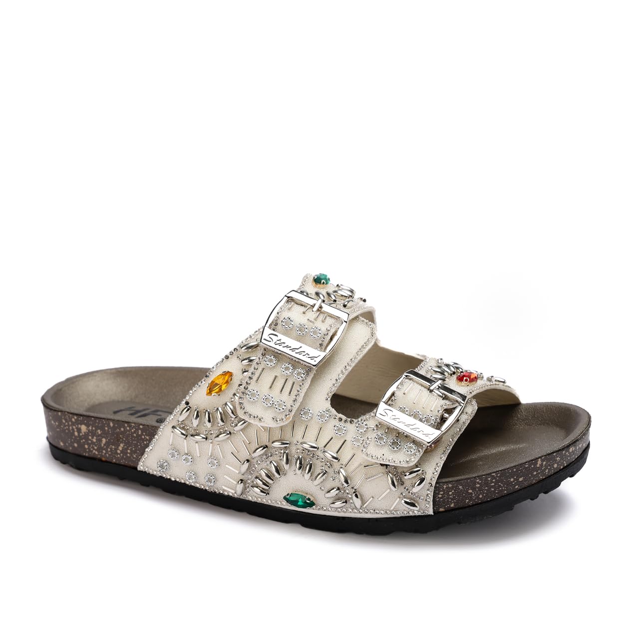 Elegant women's slippers with a luxurious design and sparkling stones - non-slip orthopedic sole