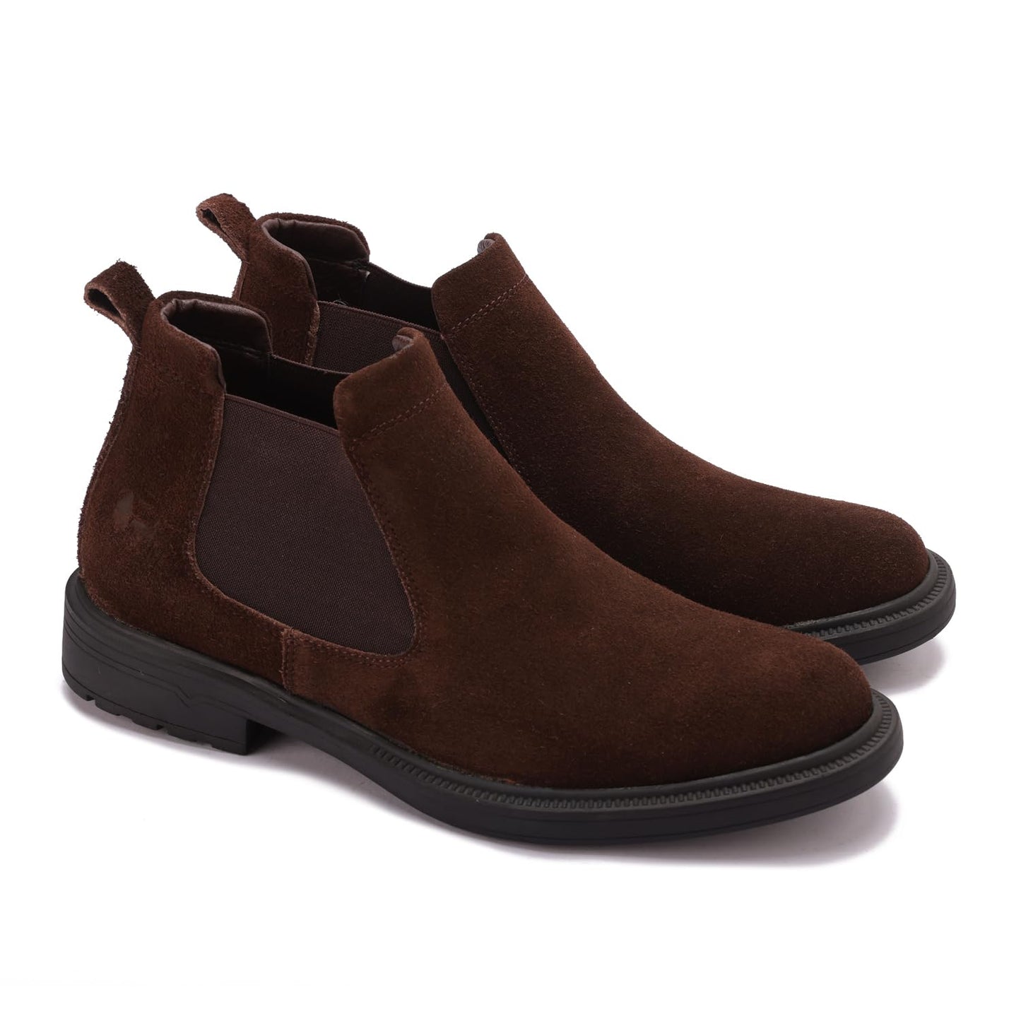 Distinctive men's half-boot made of elegant suede with a slip-resistant rubber sole.