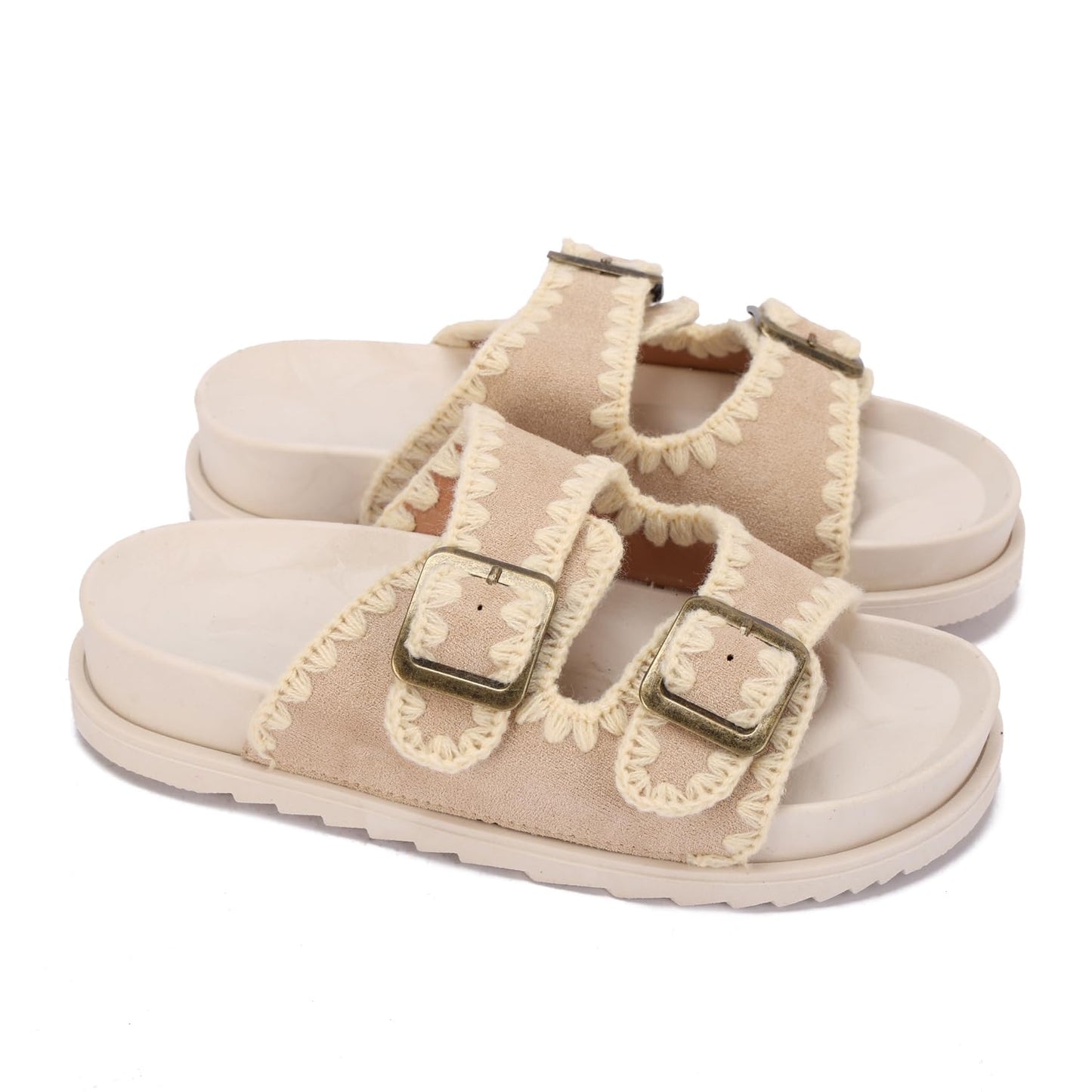 Women's summer slippers with a double design and stylish buckle – available with a comfortable sole