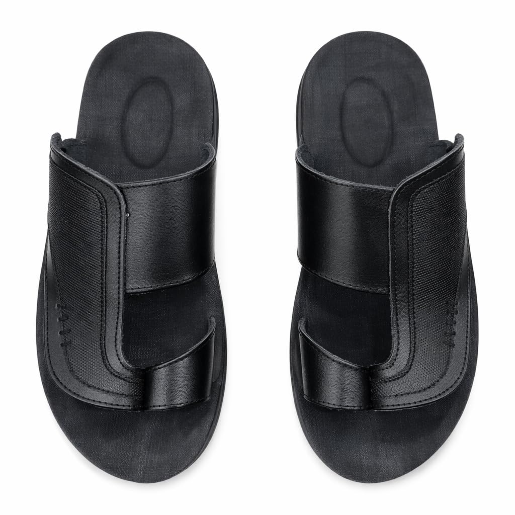 Men’s Gulf-Style Leather Slippers – Black, Modern Comfortable Design with High-Quality Leather and Padded Orthopedic Sole – Perfect for Daily Use and Outings   M43