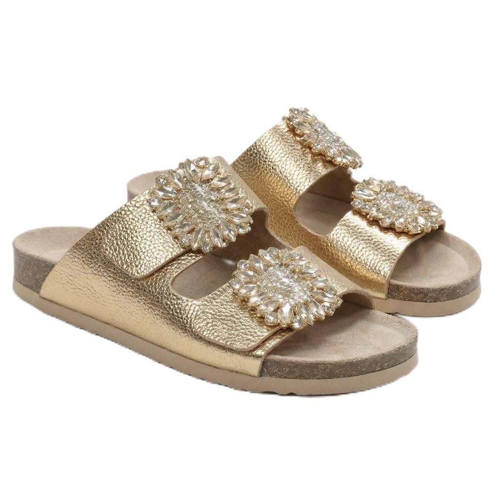 Luxury women’s slippers adorned with a sparkling crystal accessory – summer style with a cushioned sole and elegant classic design, perfect for daily outings and special occasions.  - BK 18
