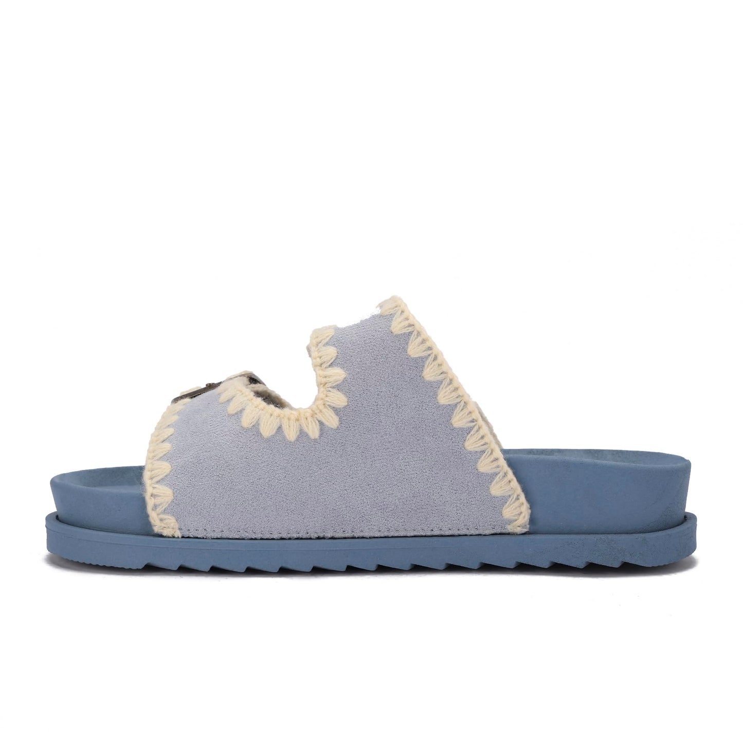 Women's summer slippers with a double design and stylish buckle – available with a comfortable sole