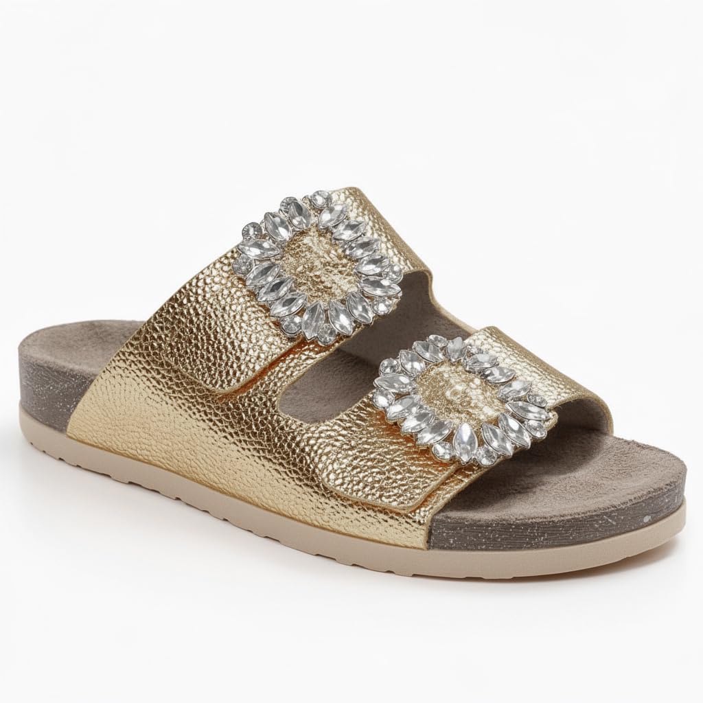 Luxury women’s slippers adorned with a sparkling crystal accessory – summer style with a cushioned sole and elegant classic design, perfect for daily outings and special occasions.  - BK 18