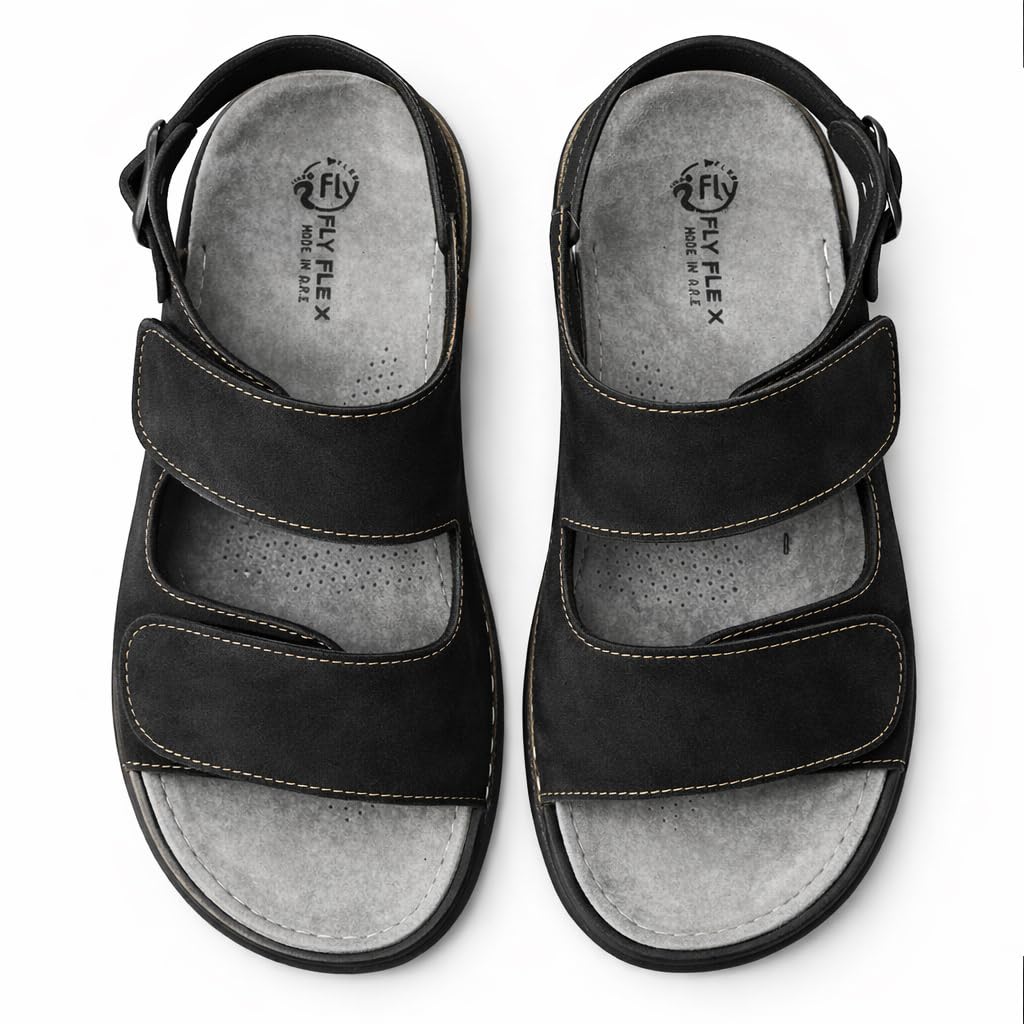 Men’s comfortable orthopedic sandals – practical leather sandals with two adjustable Velcro straps and a back strap – lightweight with an anti-slip sole.  - B010
