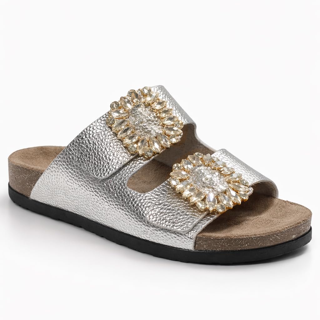 Luxury women’s slippers adorned with a sparkling crystal accessory – summer style with a cushioned sole and elegant classic design, perfect for daily outings and special occasions.  - BK 18
