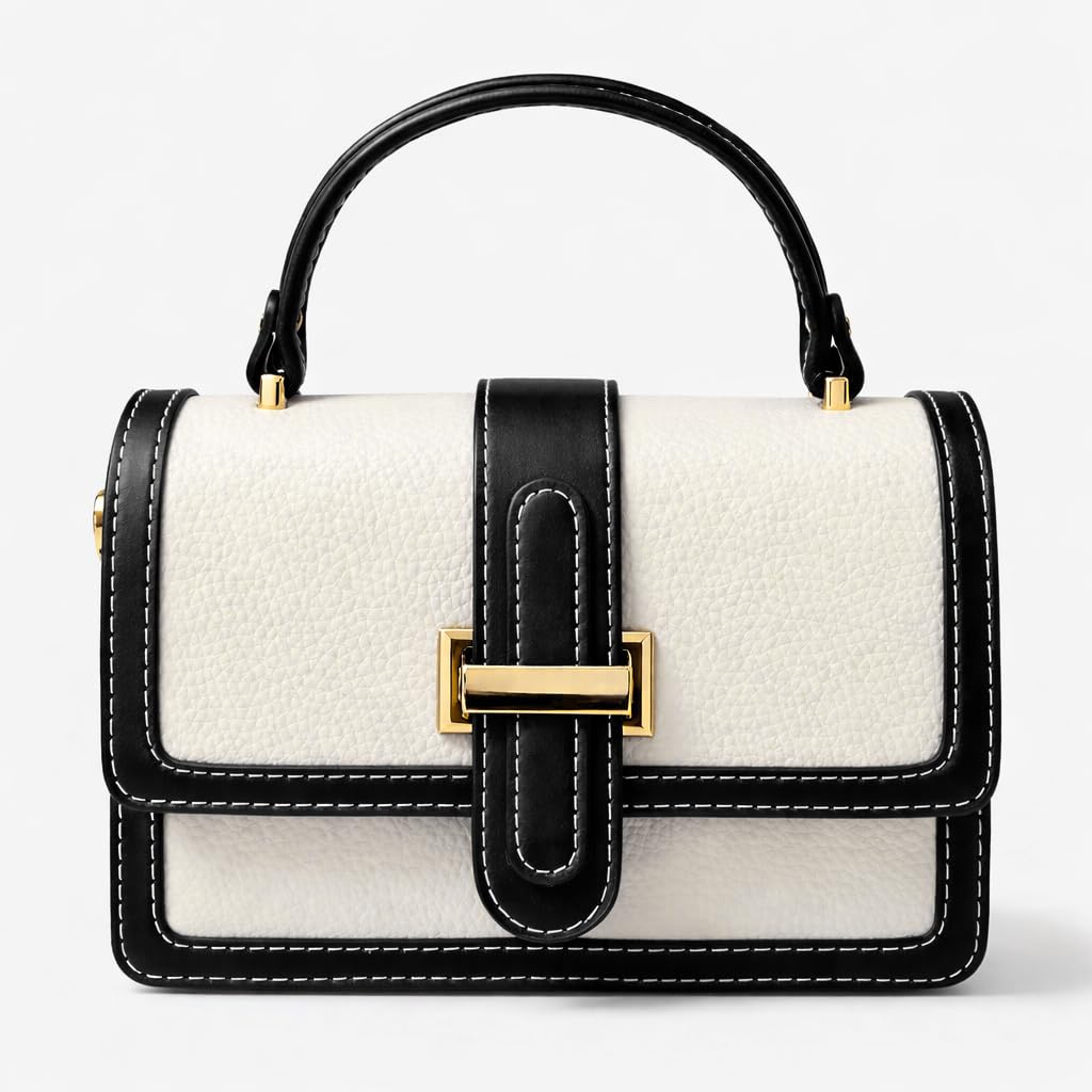 Red leather women’s handbag with a distinctive design, featuring a gold metal buckle and a top handle — suitable for work and special occasions.