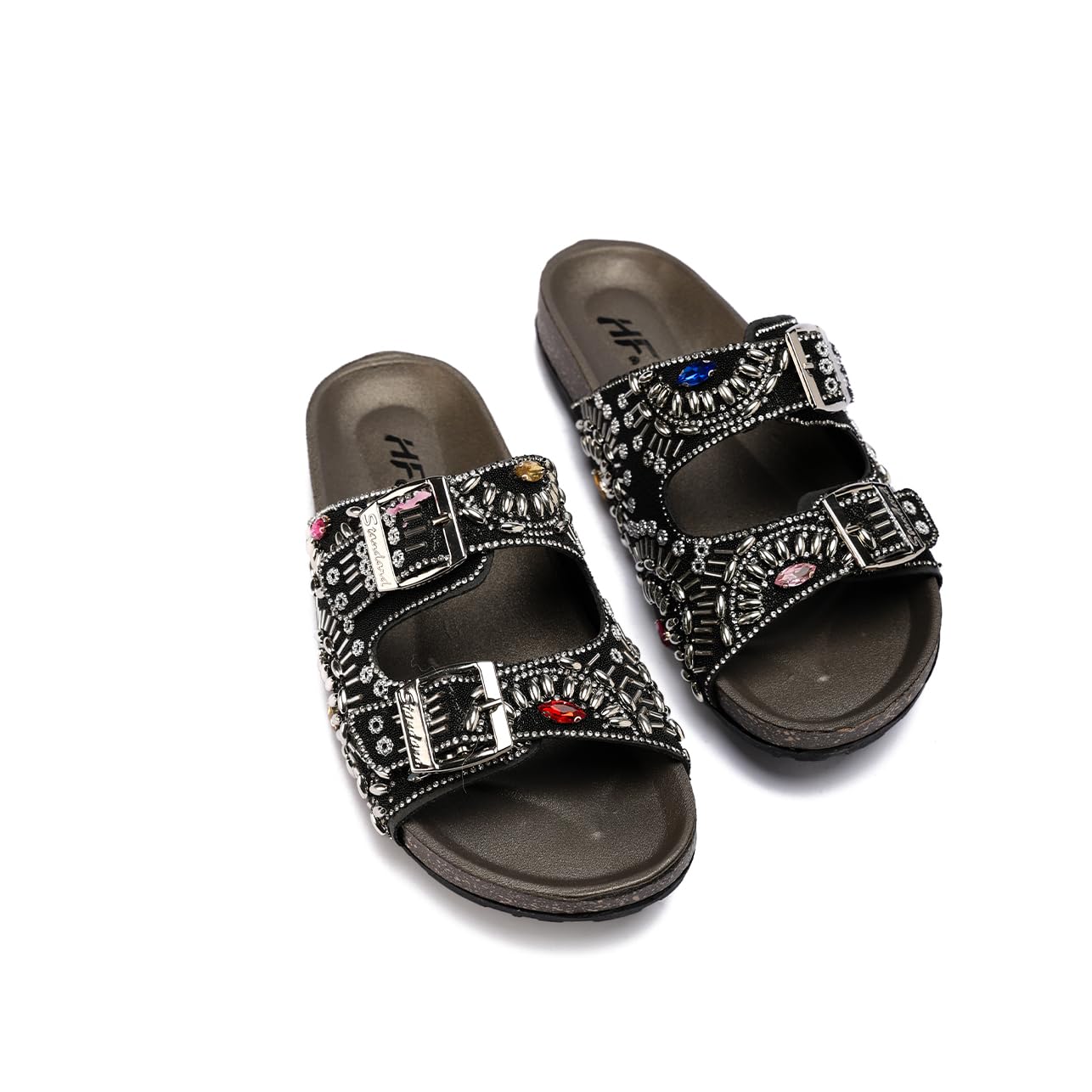 Elegant women's slippers with a luxurious design and sparkling stones - non-slip orthopedic sole