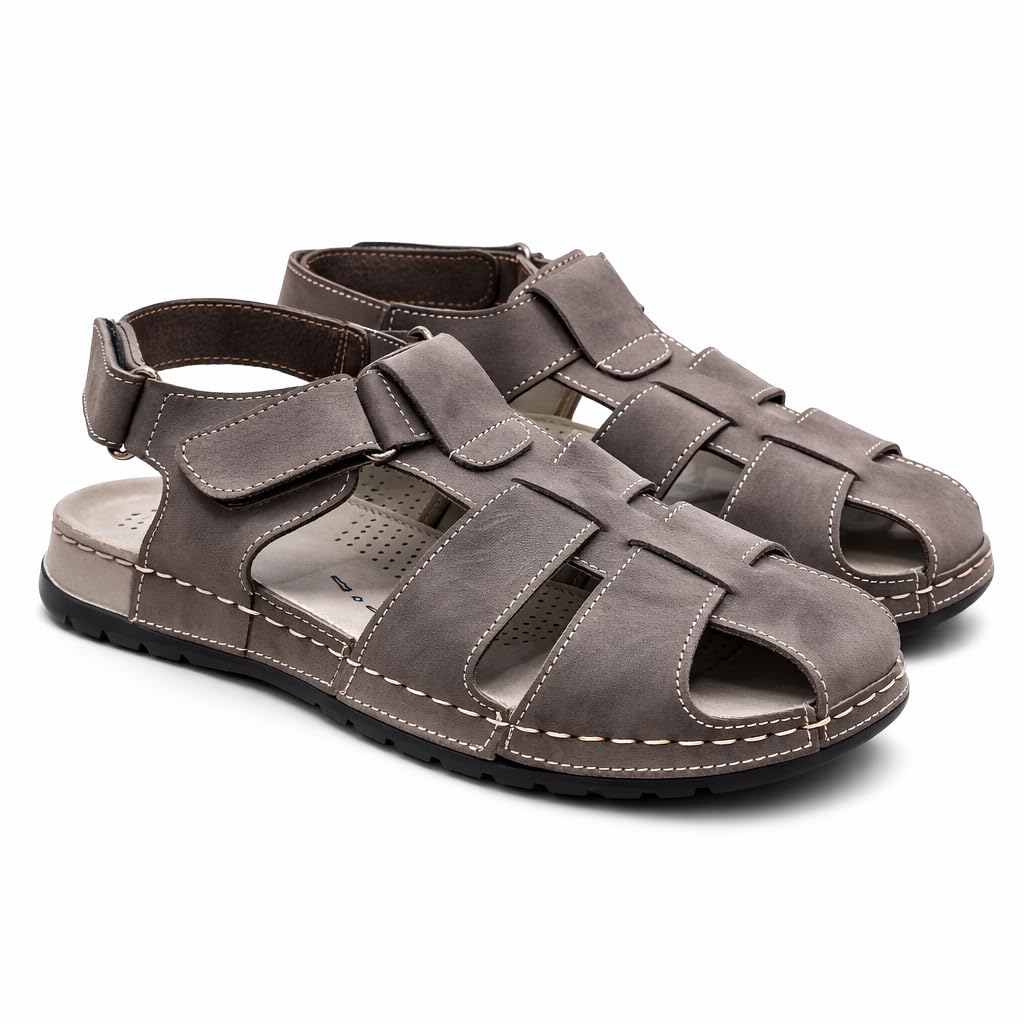 Men’s genuine leather comfortable Okonami sandals — classic design with ventilation openings — lightweight orthopedic sole  - B011