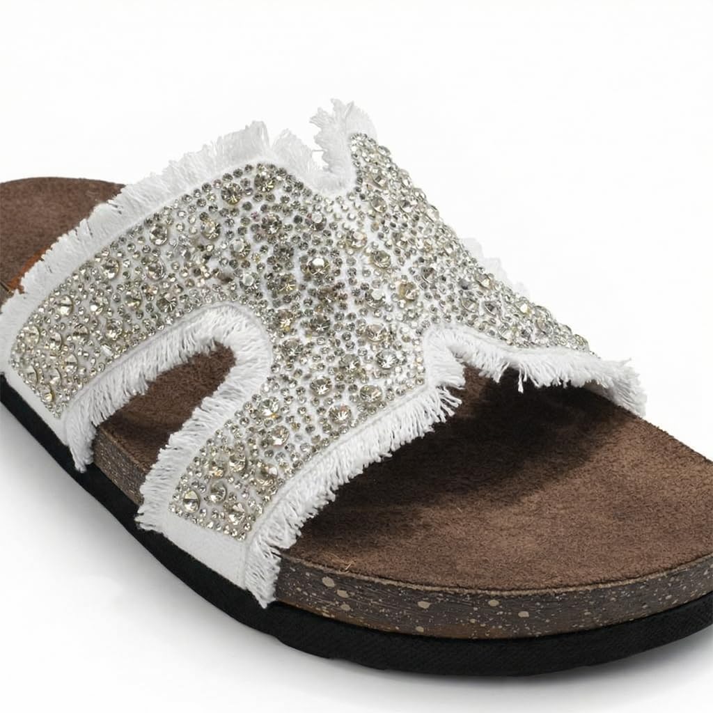 Women’s summer slippers decorated with crystals – comfortable orthopedic sole with soft suede material, elegant ladies’ style for outings and daily errands.  - B1