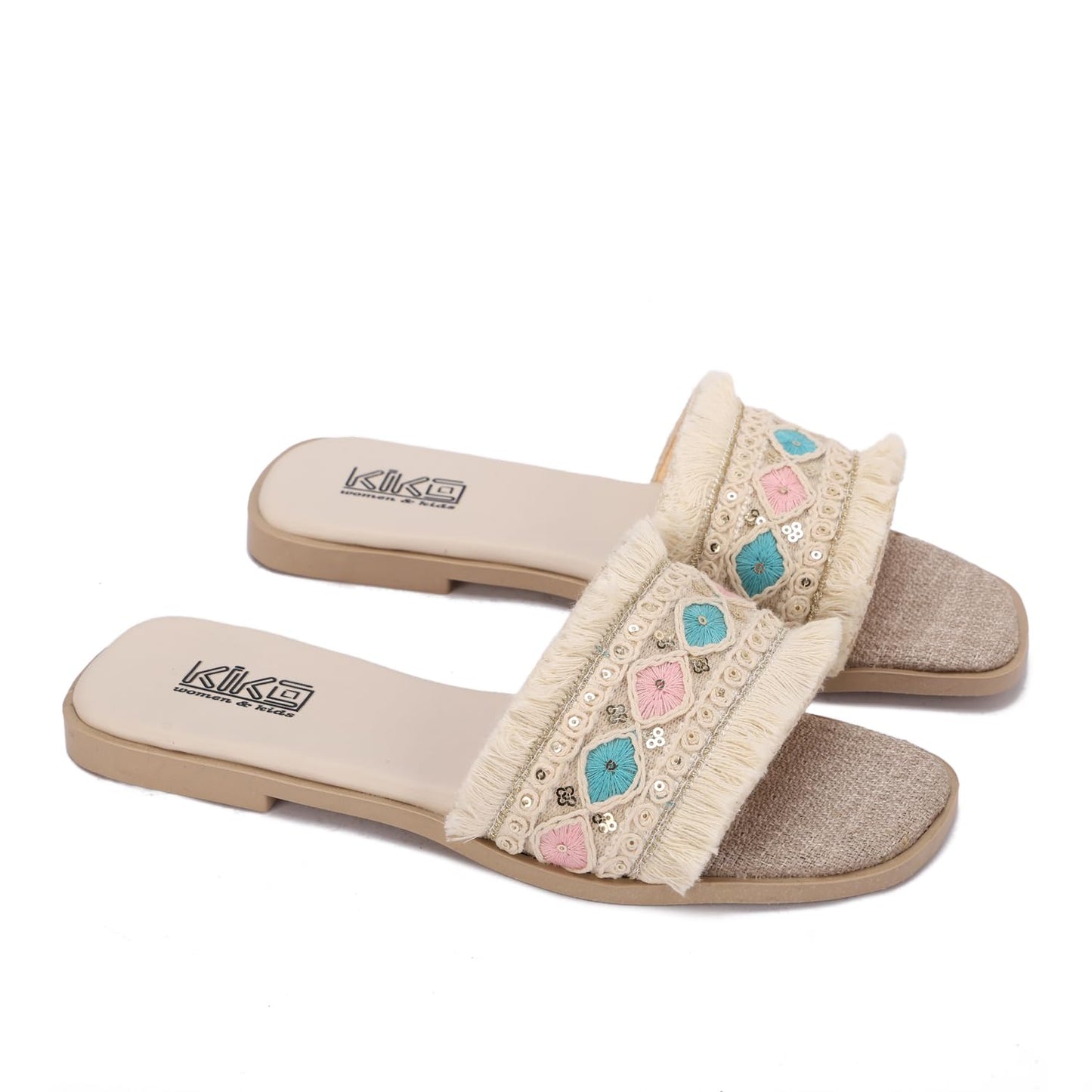Women's summer slippers with bohemian embroidery - available in various colors and sizes