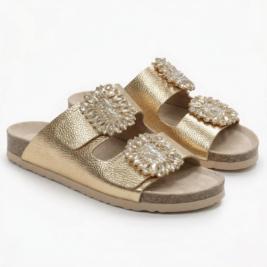 Luxury women’s slippers adorned with a sparkling crystal accessory – summer style with a cushioned sole and elegant classic design, perfect for daily outings and special occasions.  - BK 18