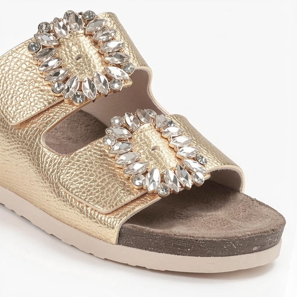 Luxury women’s slippers adorned with a sparkling crystal accessory – summer style with a cushioned sole and elegant classic design, perfect for daily outings and special occasions.  - BK 18