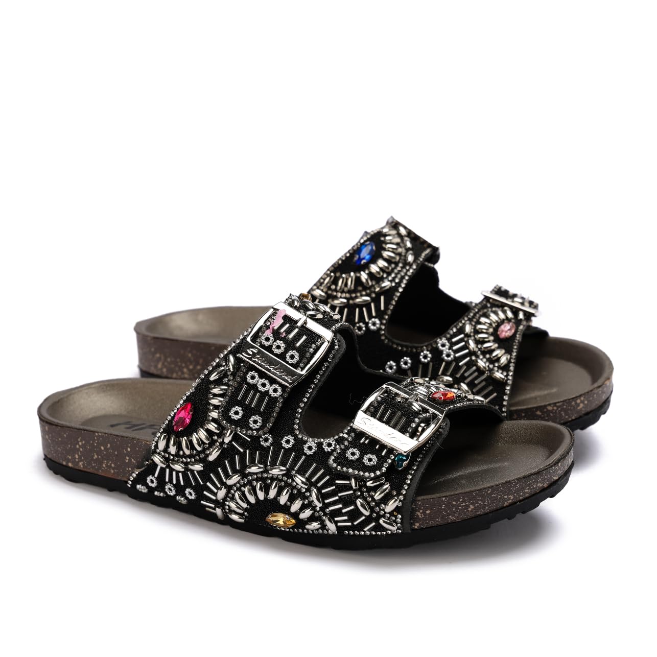 Elegant women's slippers with a luxurious design and sparkling stones - non-slip orthopedic sole
