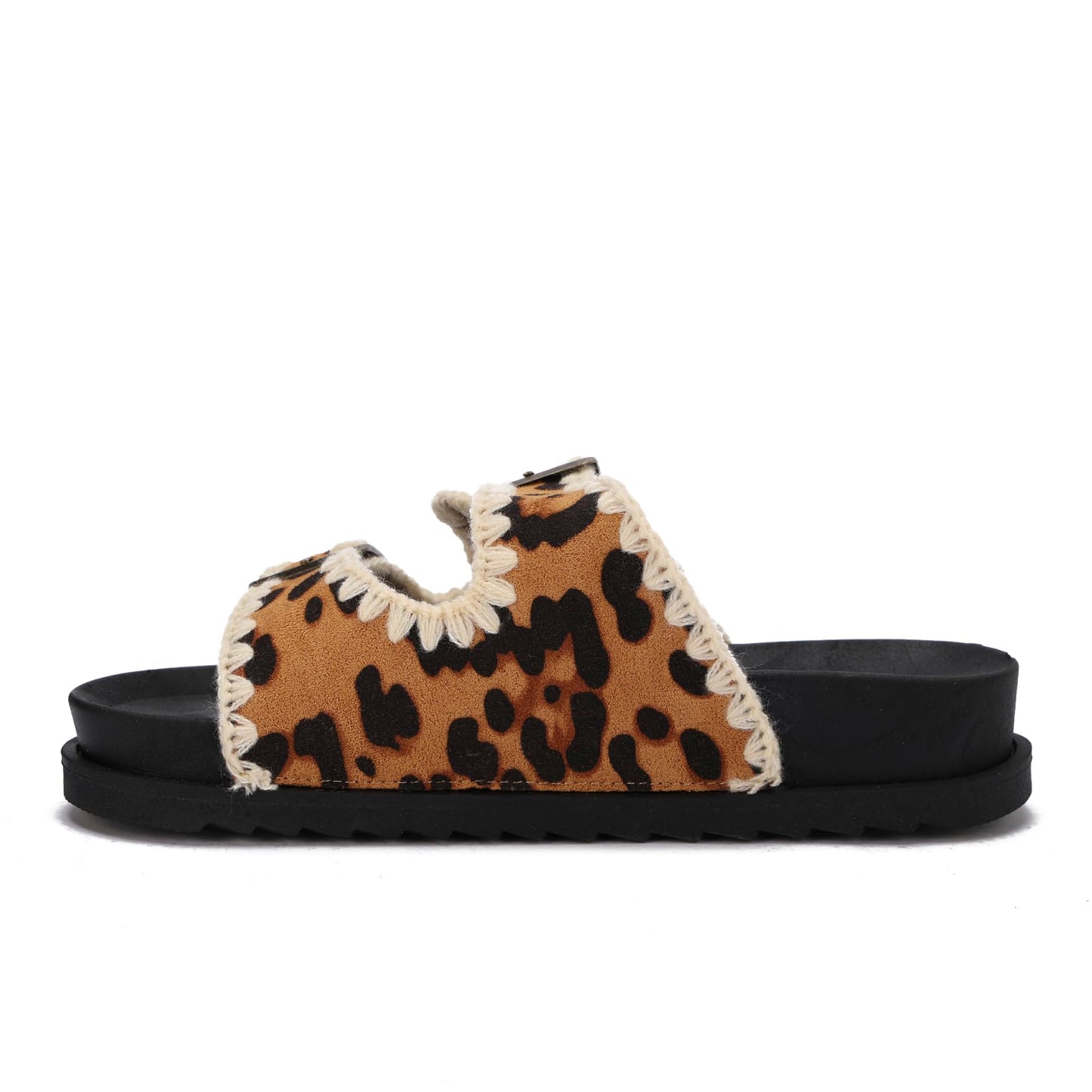 Women's summer slippers with a double design and stylish buckle – available with a comfortable sole