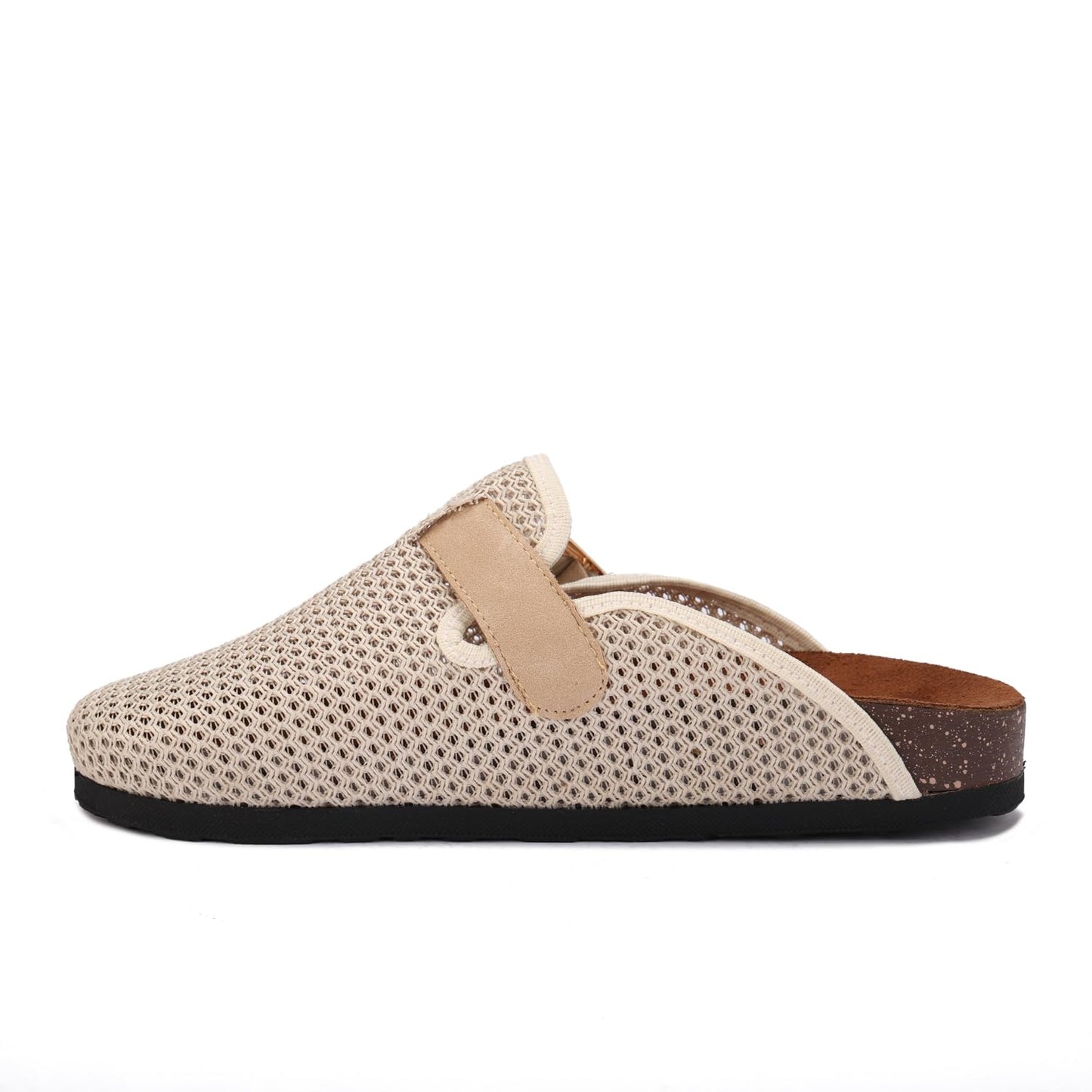 Comfortable women's slippers with a closed design, mesh upper, and side buckle.