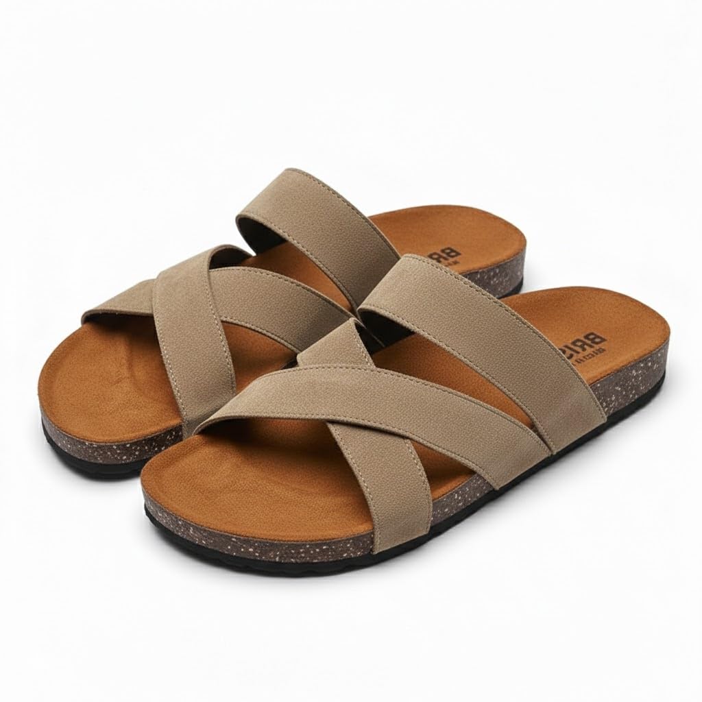 Men genuine leather slipper fashion casual look - Anti-slip  - Code 3010