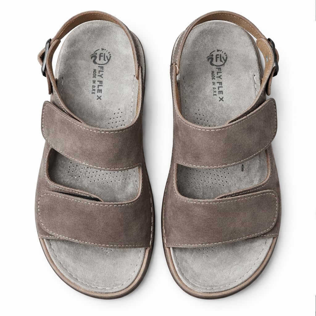 Men’s comfortable orthopedic sandals – practical leather sandals with two adjustable Velcro straps and a back strap – lightweight with an anti-slip sole.  - B010