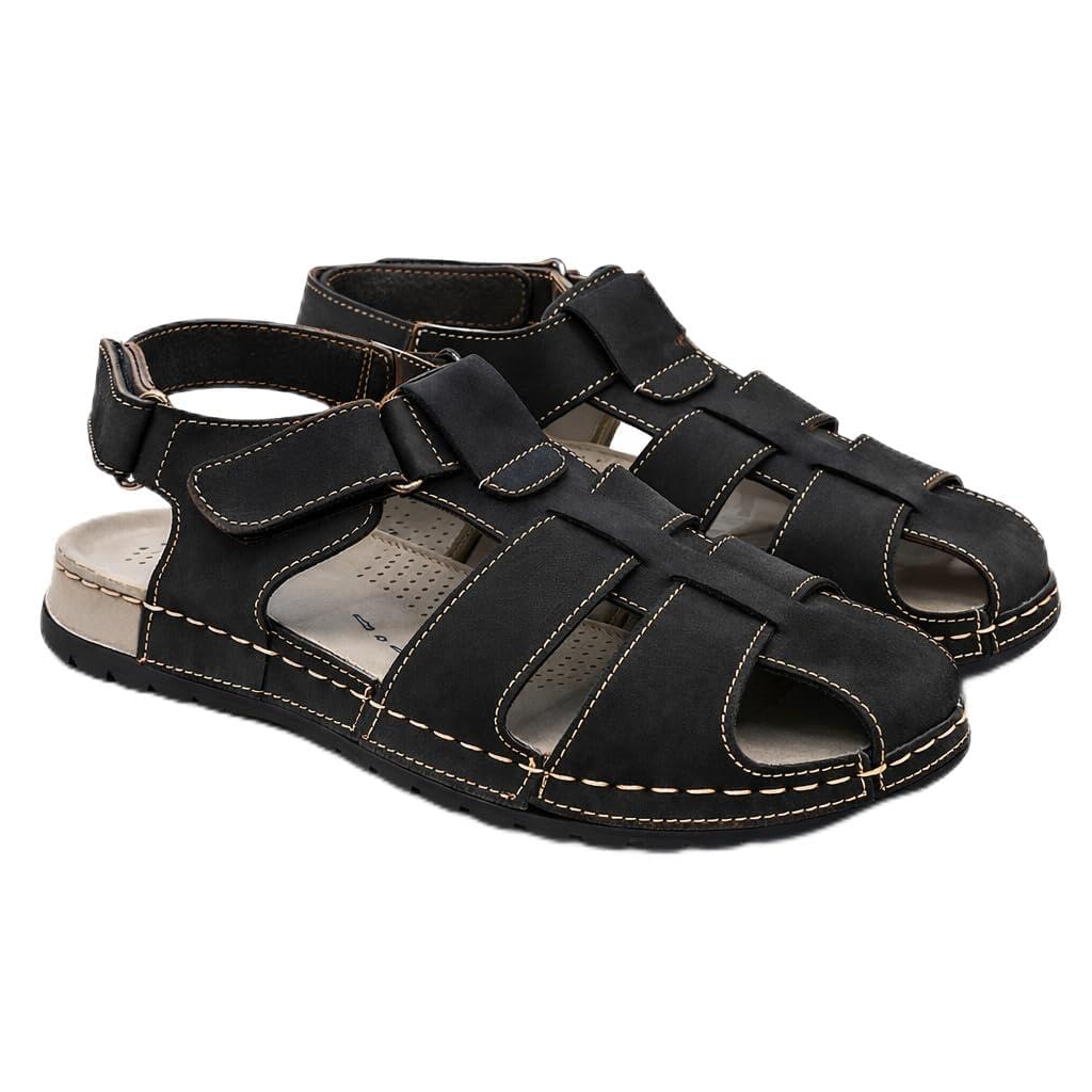 Men’s genuine leather comfortable Okonami sandals — classic design with ventilation openings — lightweight orthopedic sole  - B011