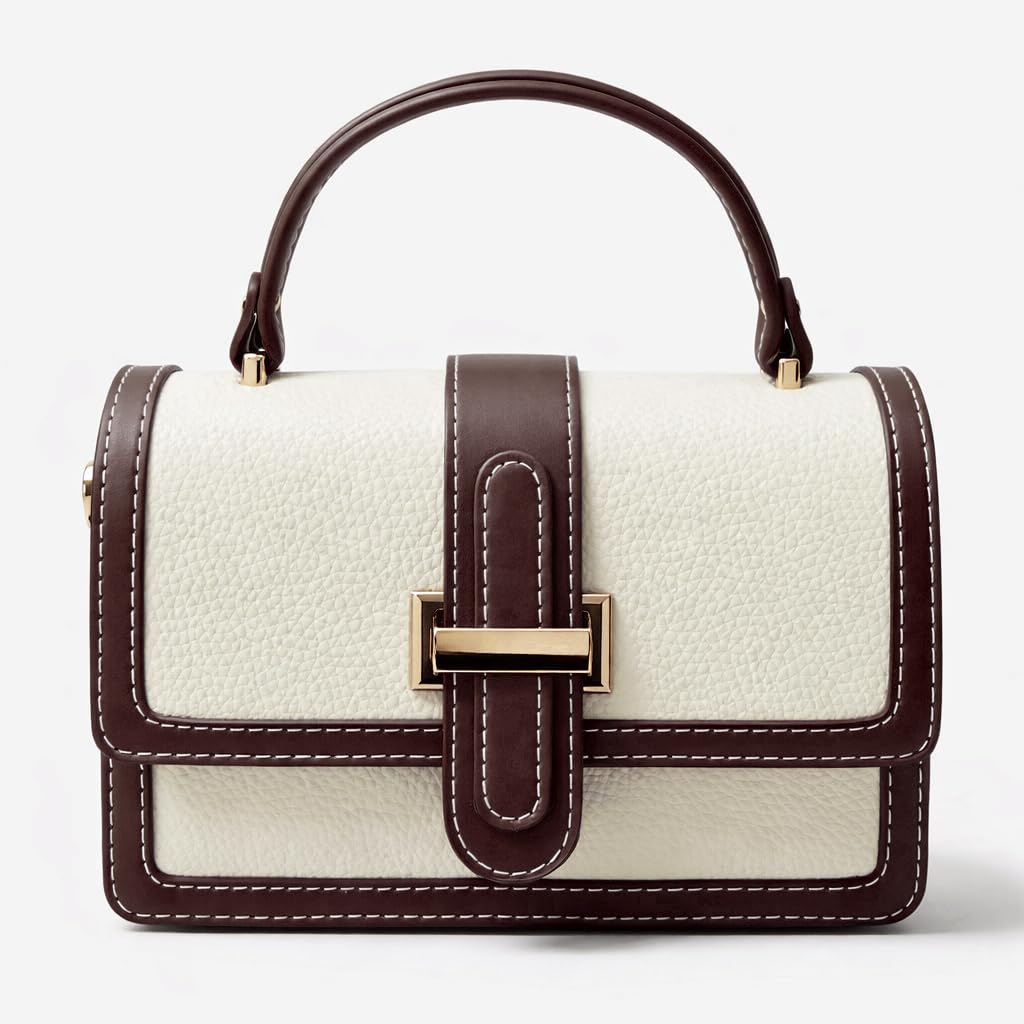Red leather women’s handbag with a distinctive design, featuring a gold metal buckle and a top handle — suitable for work and special occasions.
