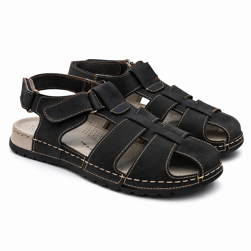 Men’s genuine leather comfortable Okonami sandals — classic design with ventilation openings — lightweight orthopedic sole  - B011