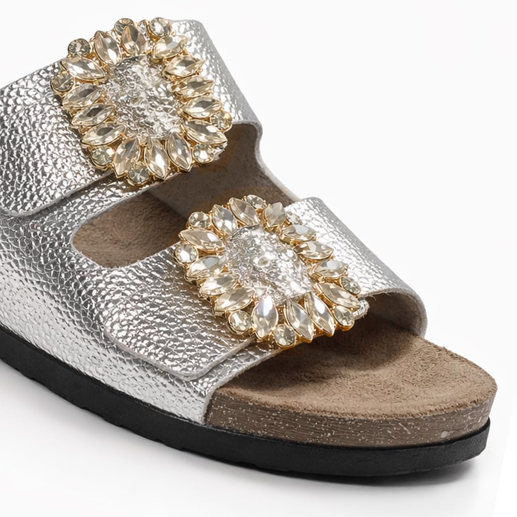 Luxury women’s slippers adorned with a sparkling crystal accessory – summer style with a cushioned sole and elegant classic design, perfect for daily outings and special occasions.  - BK 18