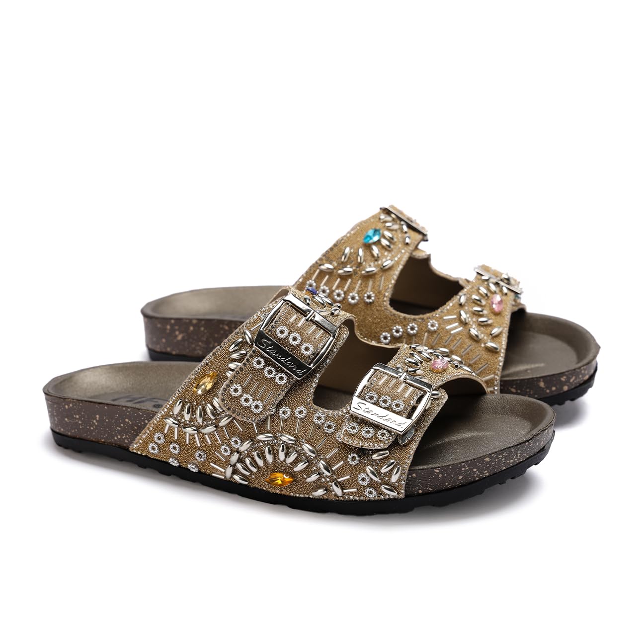 Elegant women's slippers with a luxurious design and sparkling stones - non-slip orthopedic sole