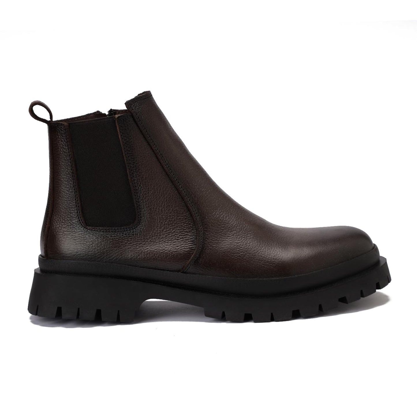 Men's half-boot with a distinctive zipper, made of elegant genuine leather with a slip-resistant Turkish rubber sole.
