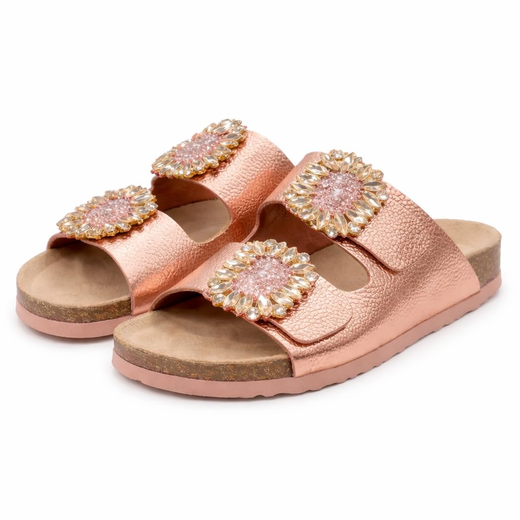 Luxury women’s slippers adorned with a sparkling crystal accessory – summer style with a cushioned sole and elegant classic design, perfect for daily outings and special occasions.  - BK 18