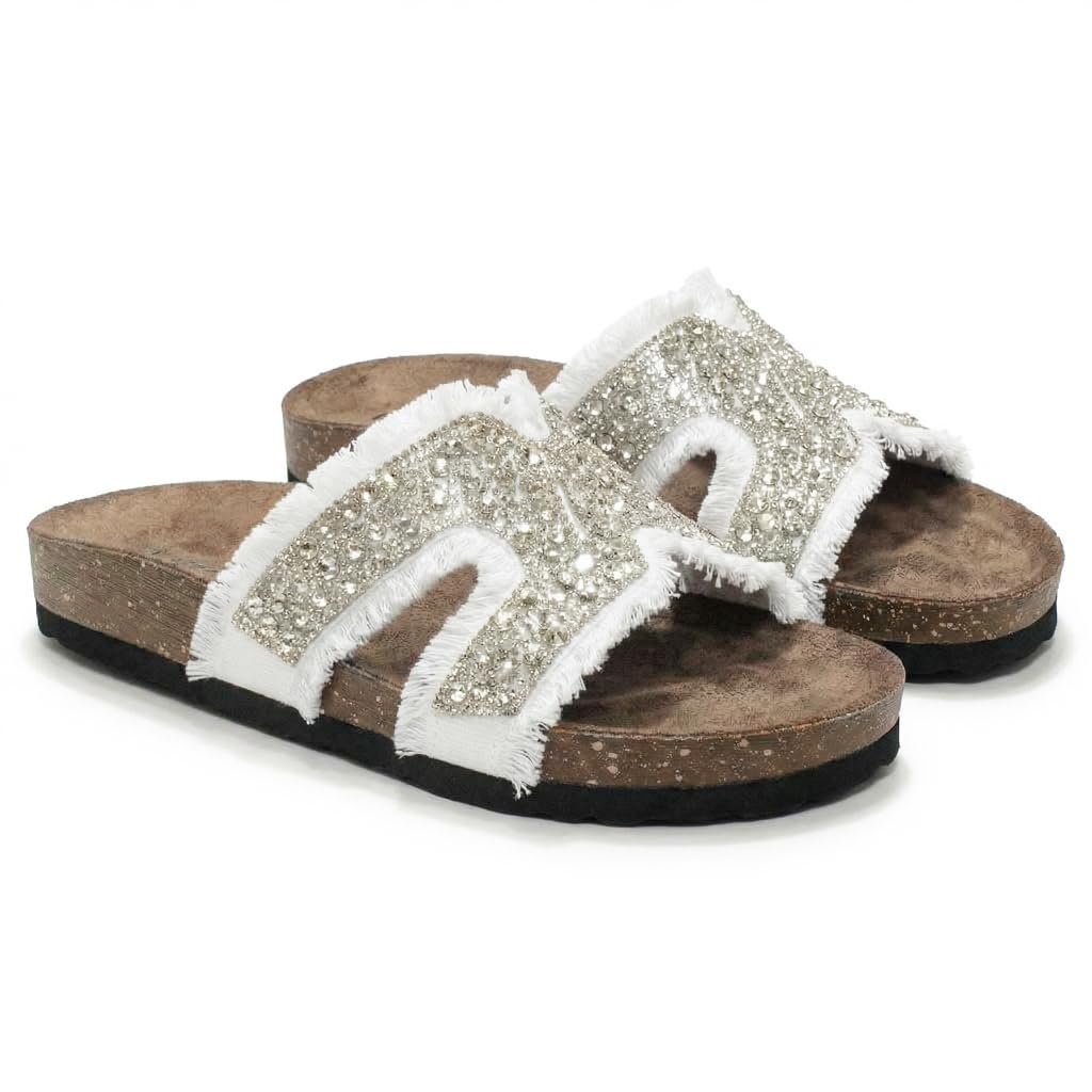 Women’s summer slippers decorated with crystals – comfortable orthopedic sole with soft suede material, elegant ladies’ style for outings and daily errands.  - B1
