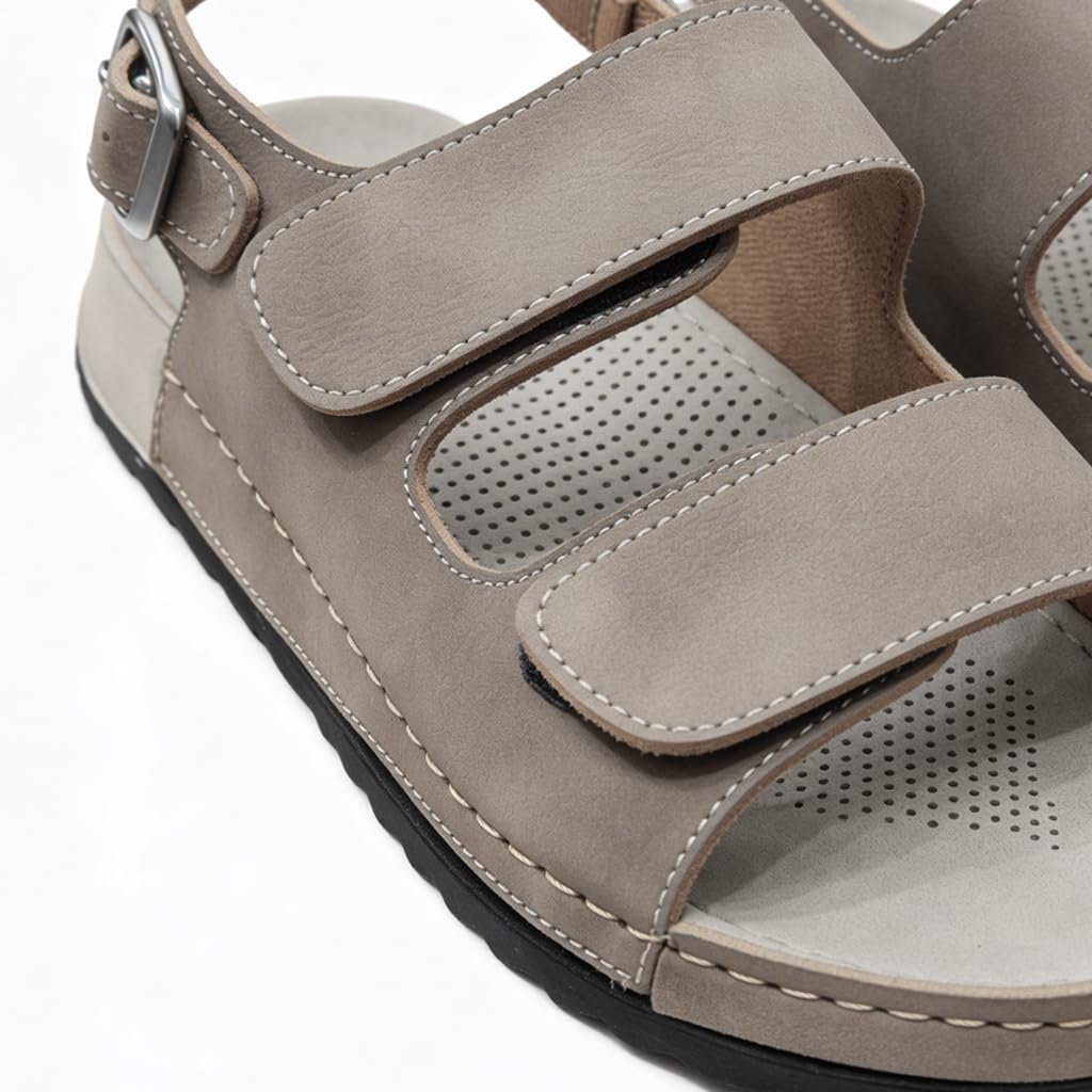 Men’s comfortable orthopedic sandals – practical leather sandals with two adjustable Velcro straps and a back strap – lightweight with an anti-slip sole.  - B010