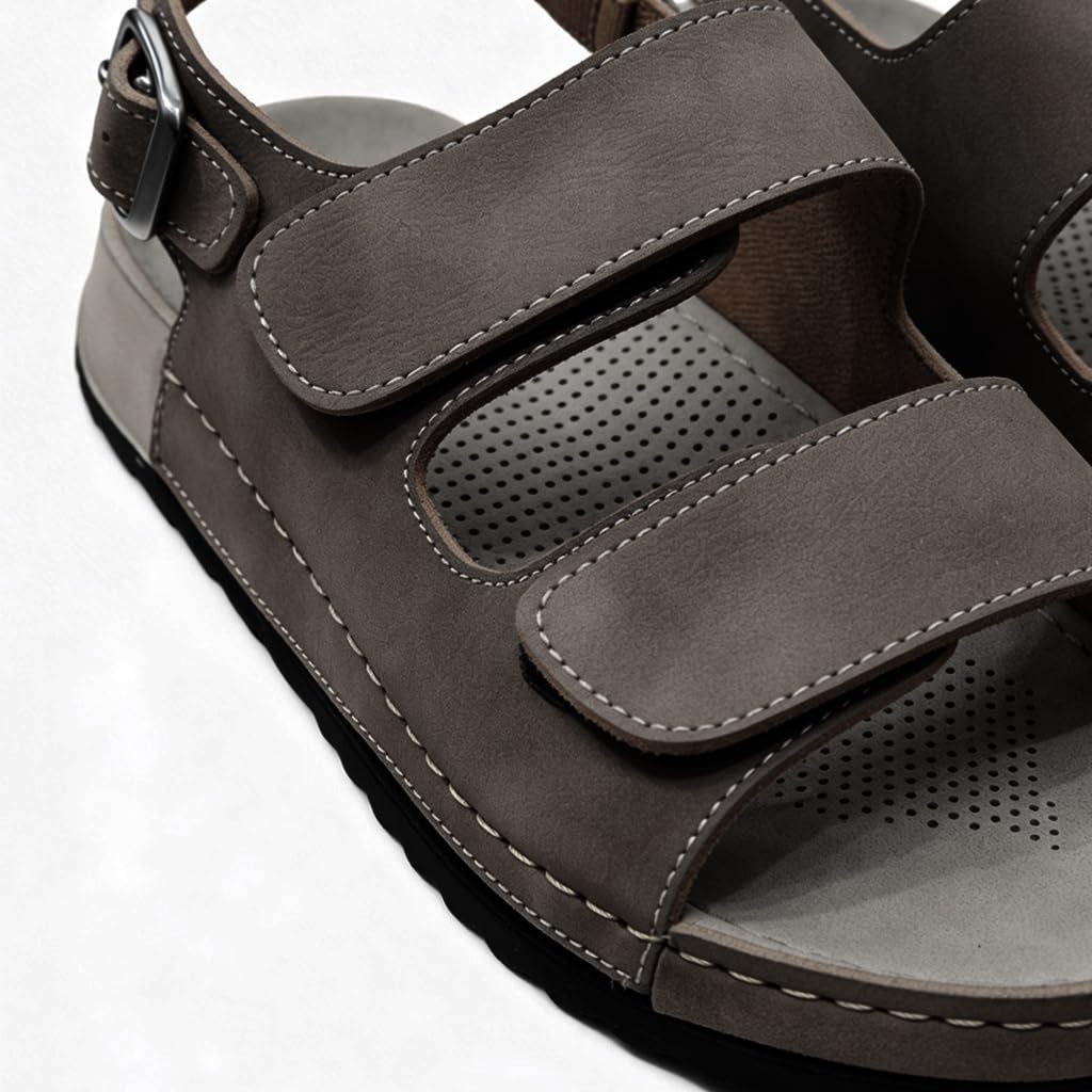 Men’s comfortable orthopedic sandals – practical leather sandals with two adjustable Velcro straps and a back strap – lightweight with an anti-slip sole.  - B010