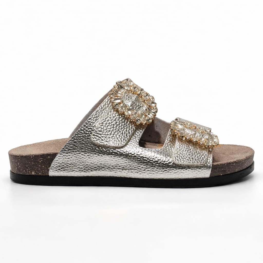 Luxury women’s slippers adorned with a sparkling crystal accessory – summer style with a cushioned sole and elegant classic design, perfect for daily outings and special occasions.  - BK 18