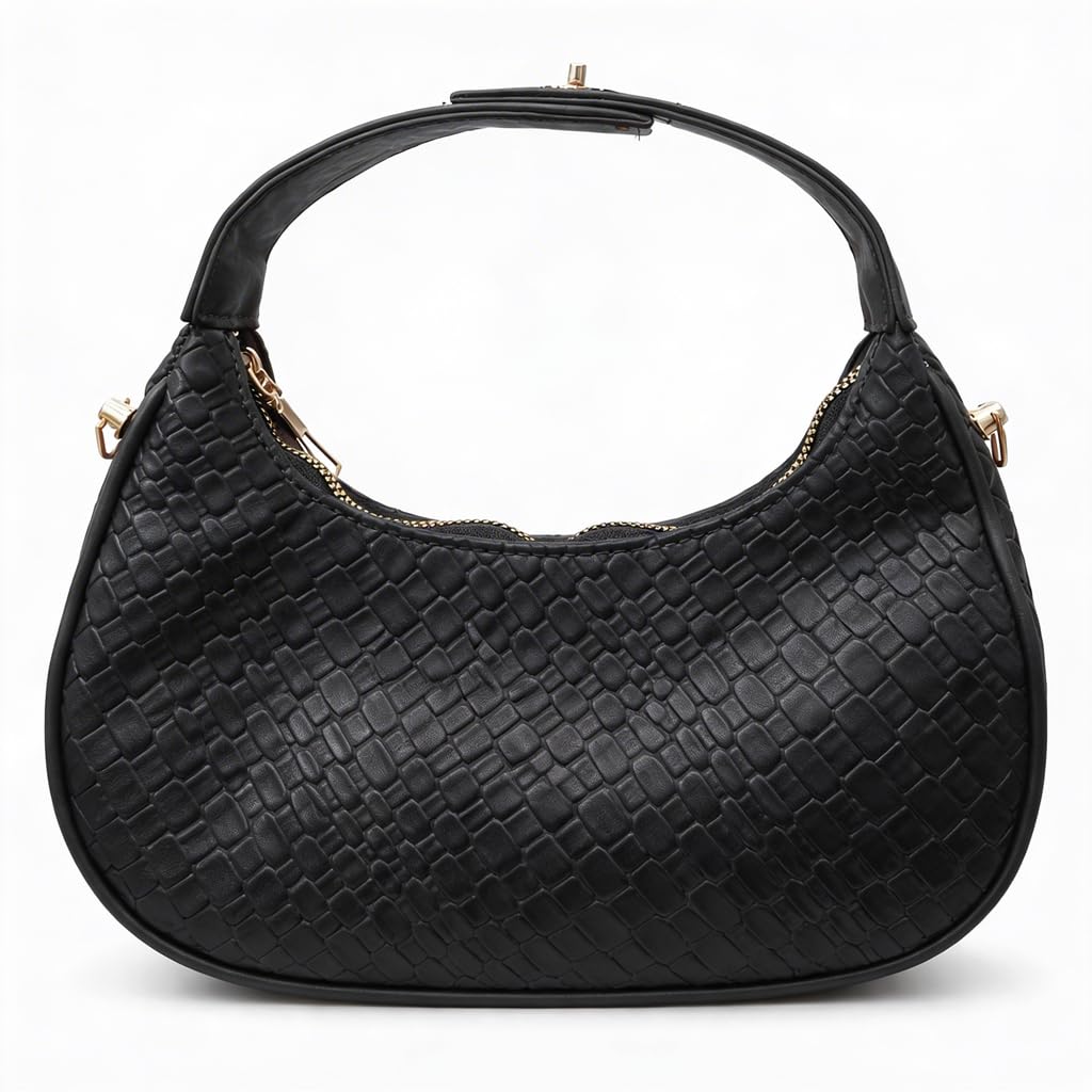 Luxurious  women’s shoulder bag with a woven leather pattern, featuring a top zipper and a comfortable strap – suitable for daily outings and evening events.